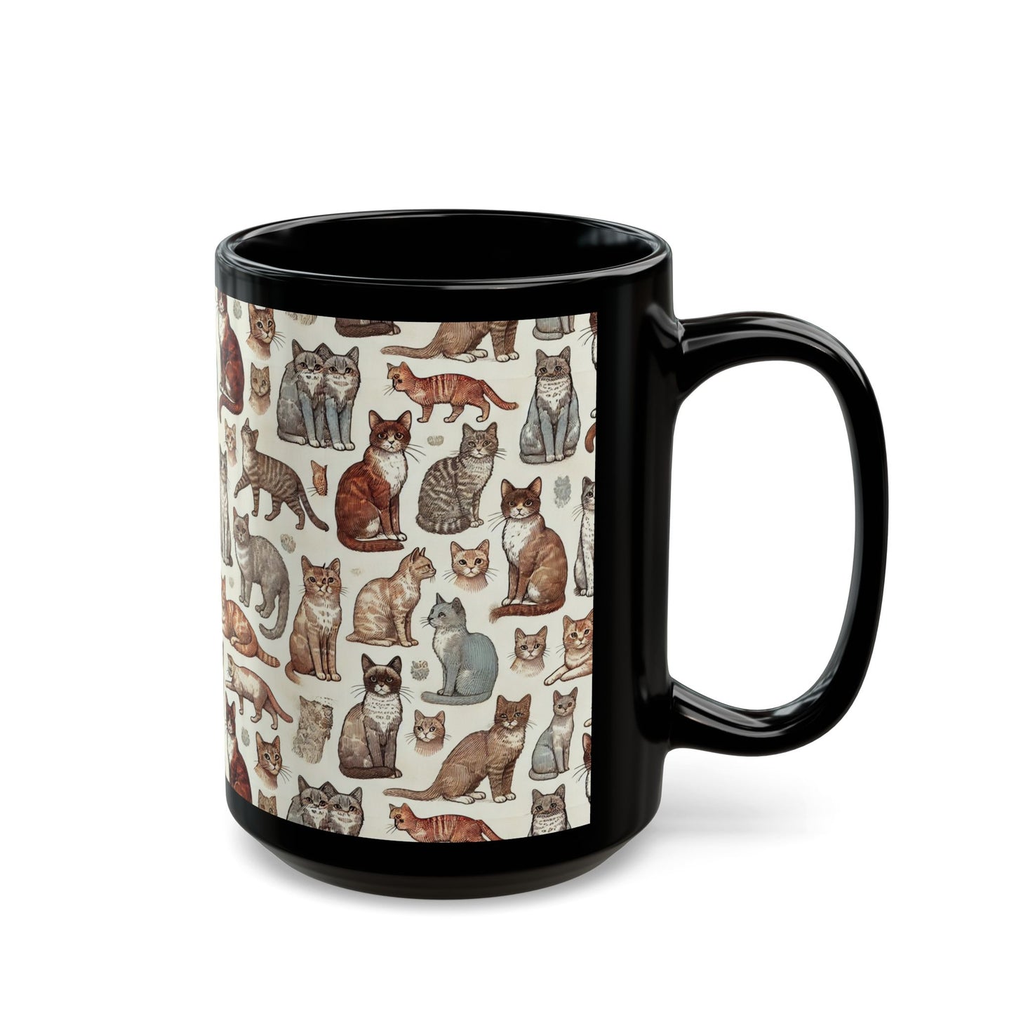 Kittens and Cats- 11 oz or 15 oz Ceramic Black Mugs