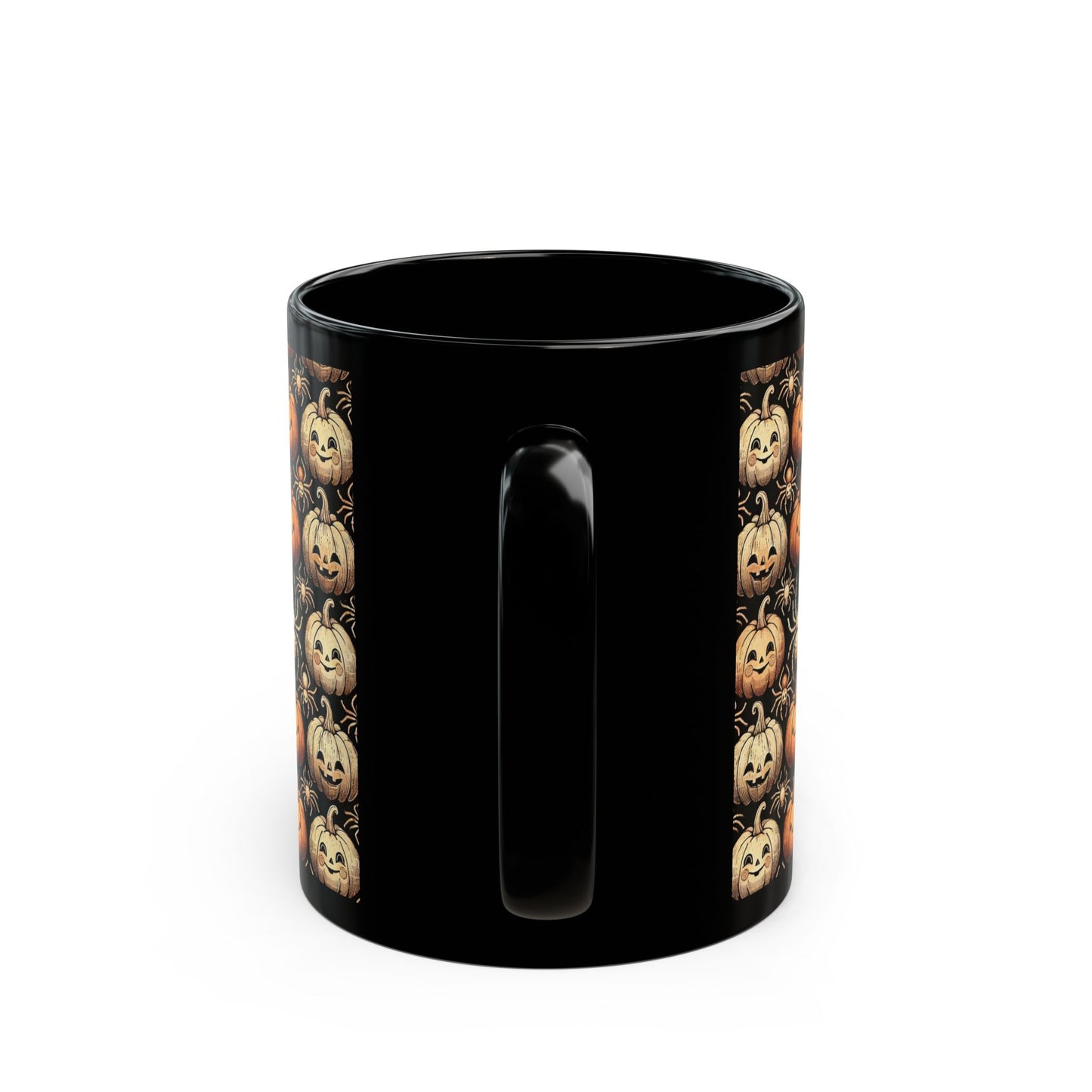 Spider and Halloween Pumpkin- 11 oz or 15 oz Ceramic Black Mugs