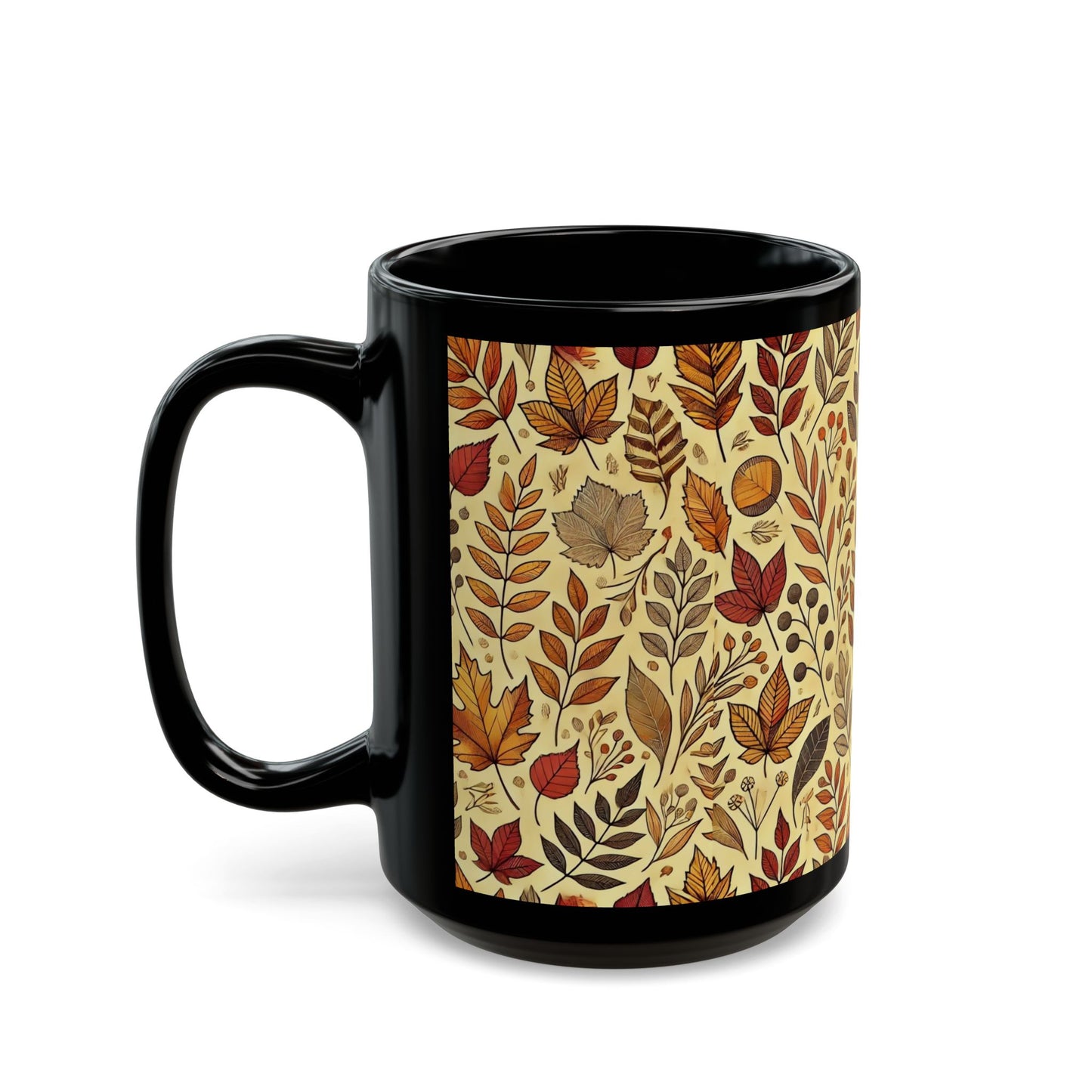 Autumn Leaves- 11 oz or 15 oz Ceramic Black Mugs