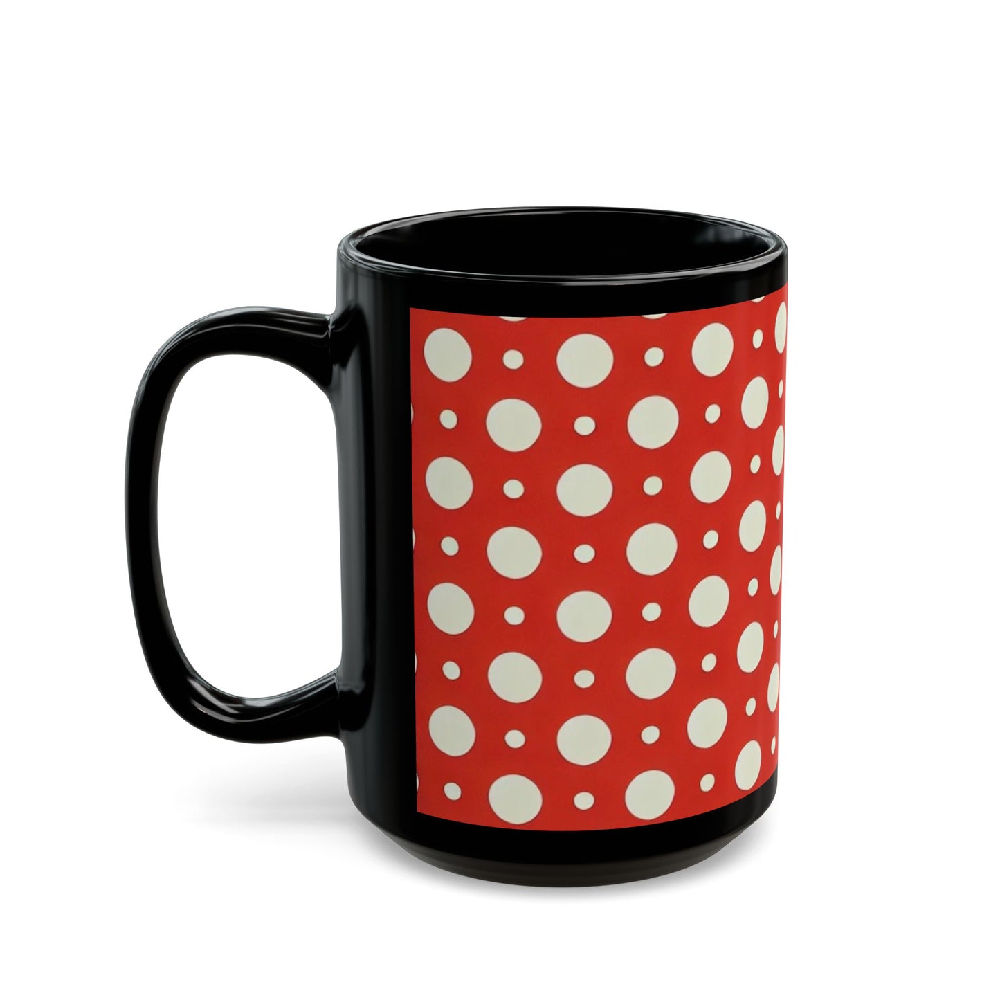 Red and white polka Dots - 11 oz or 15 oz Ceramic Black Mugs