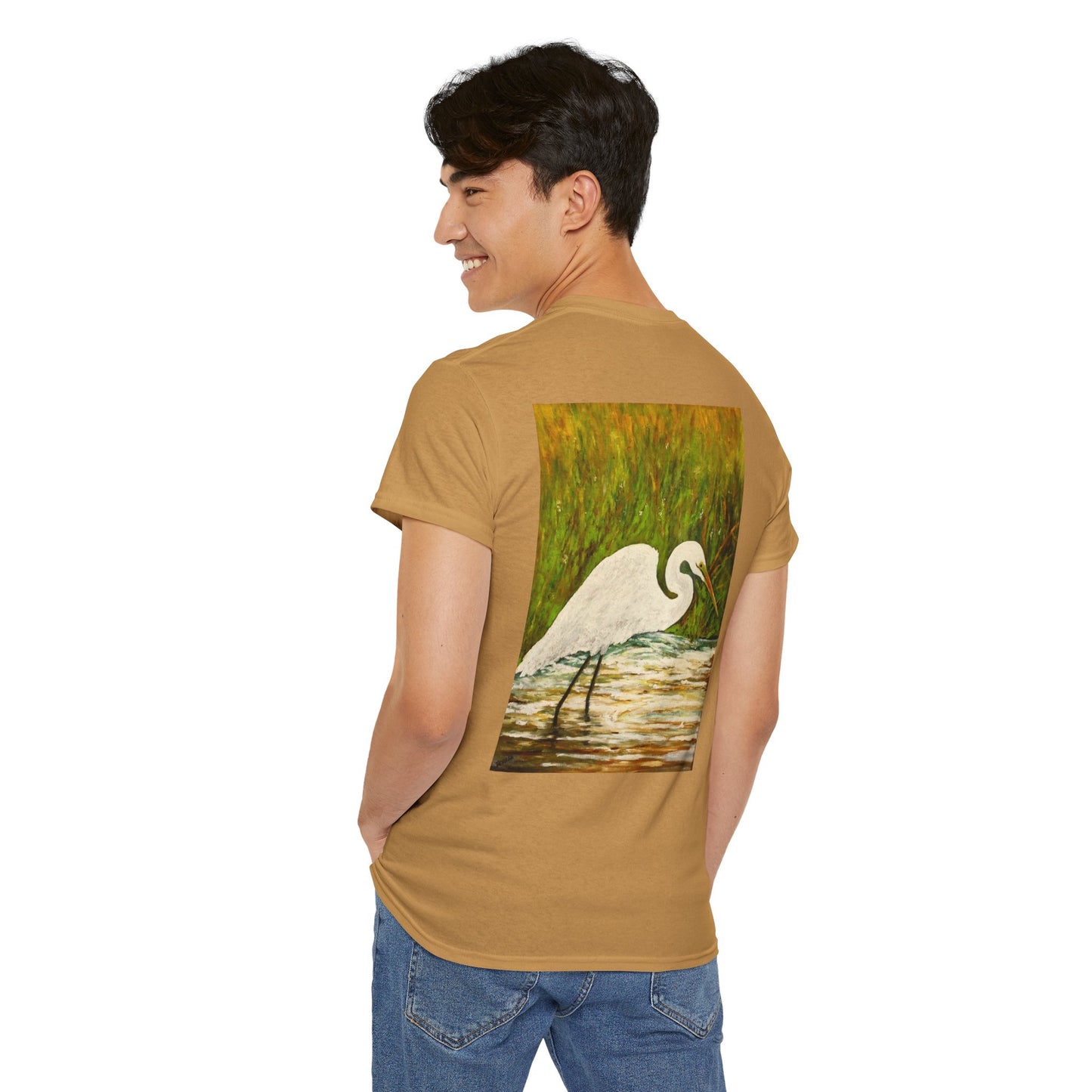 White Egret- Amazing Unisex Heavy Cotton Short Sleeve Tee Shirts!