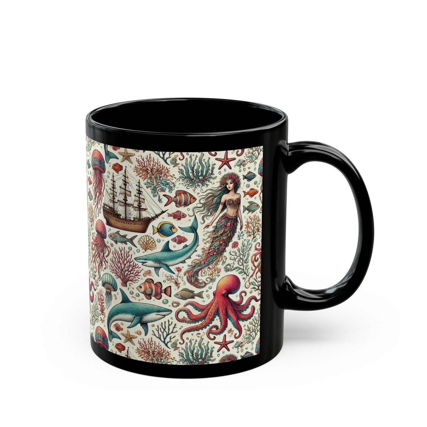 Under the Seas- 11 oz or 15 oz Ceramic Black Mugs
