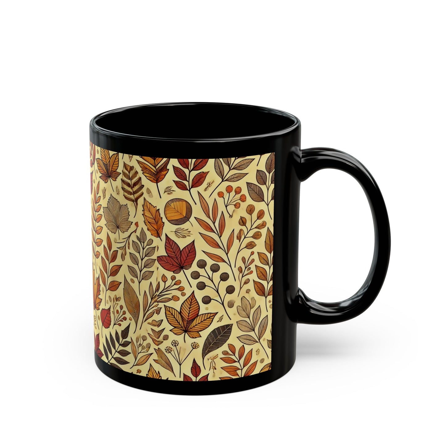 Autumn Leaves- 11 oz or 15 oz Ceramic Black Mugs
