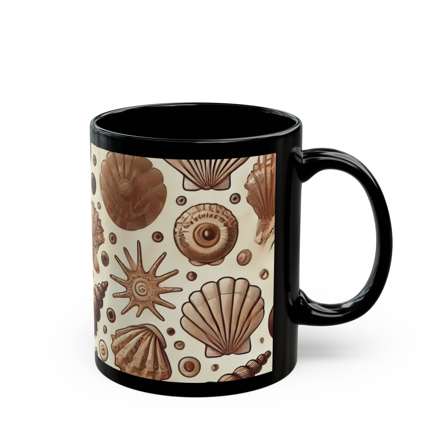 Brown Seashells- 11 oz or 15 oz Ceramic Black Mugs