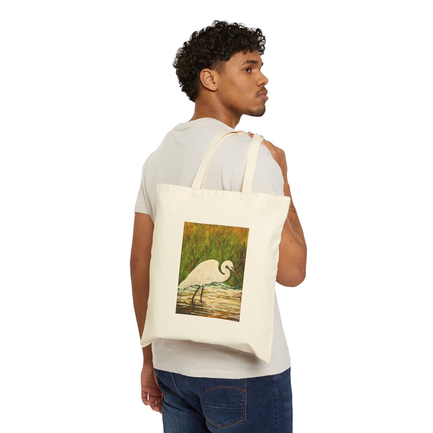 "White Egret" Stylish Cotton Canvas Tote Bag