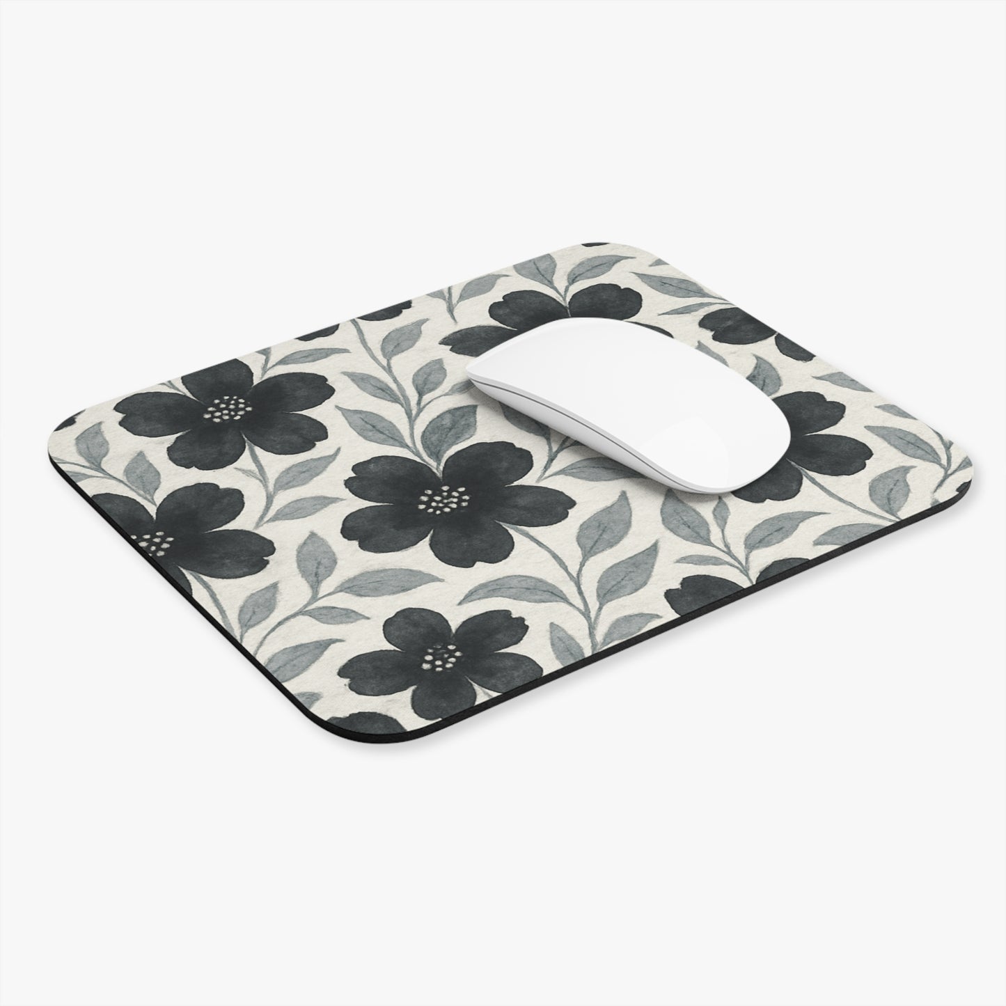 Black with Silver Flowers Mousepad