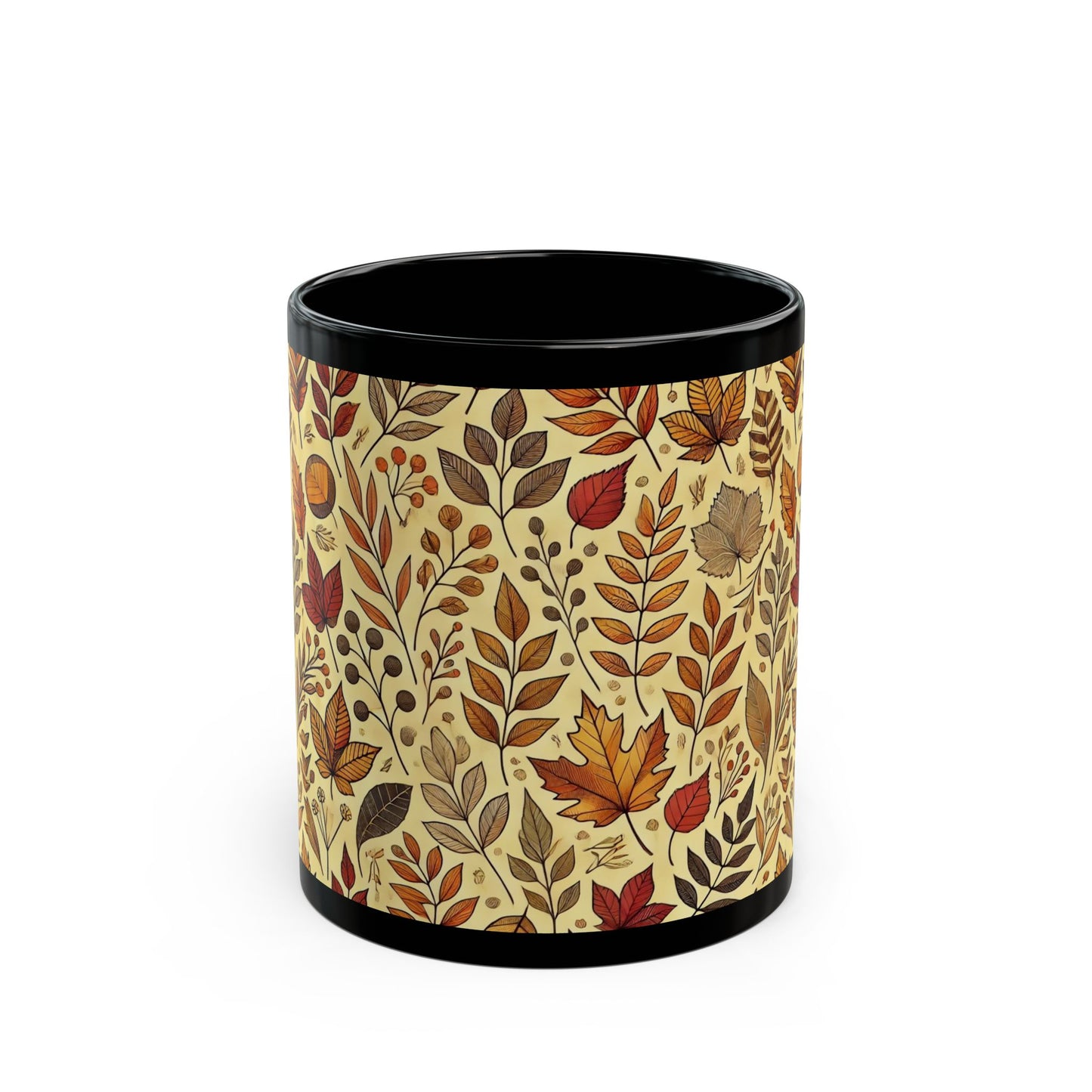Autumn Leaves- 11 oz or 15 oz Ceramic Black Mugs