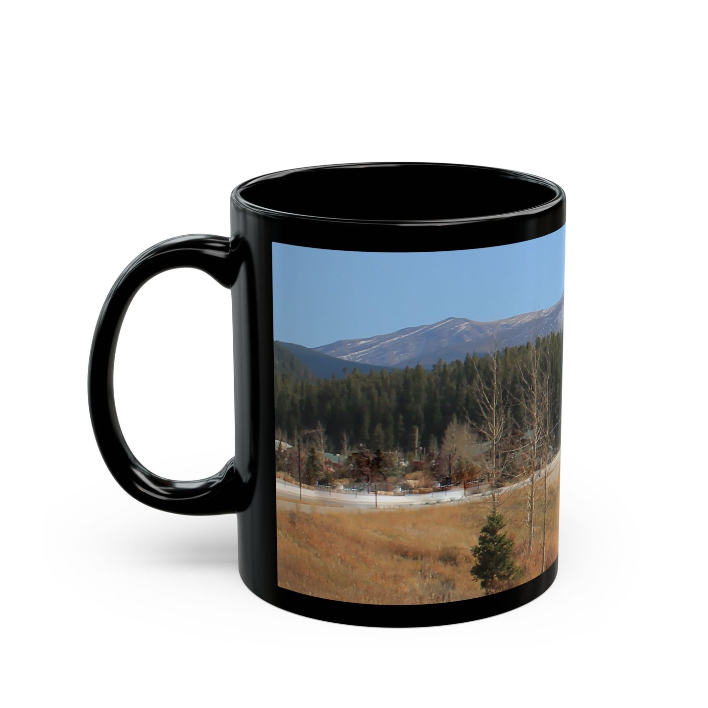 "Rocky Mountain View" - 11 oz or 15 oz Ceramic Black Mugs