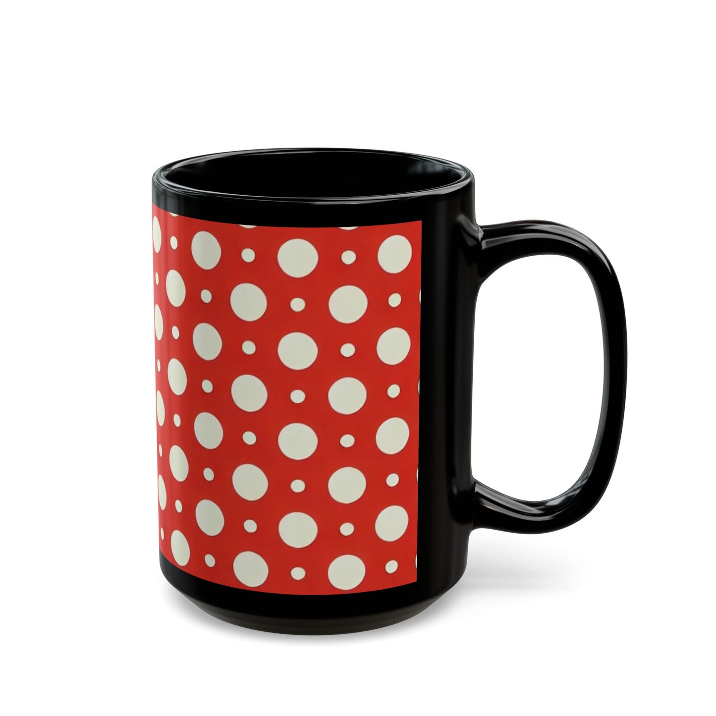 Red and white polka Dots - 11 oz or 15 oz Ceramic Black Mugs