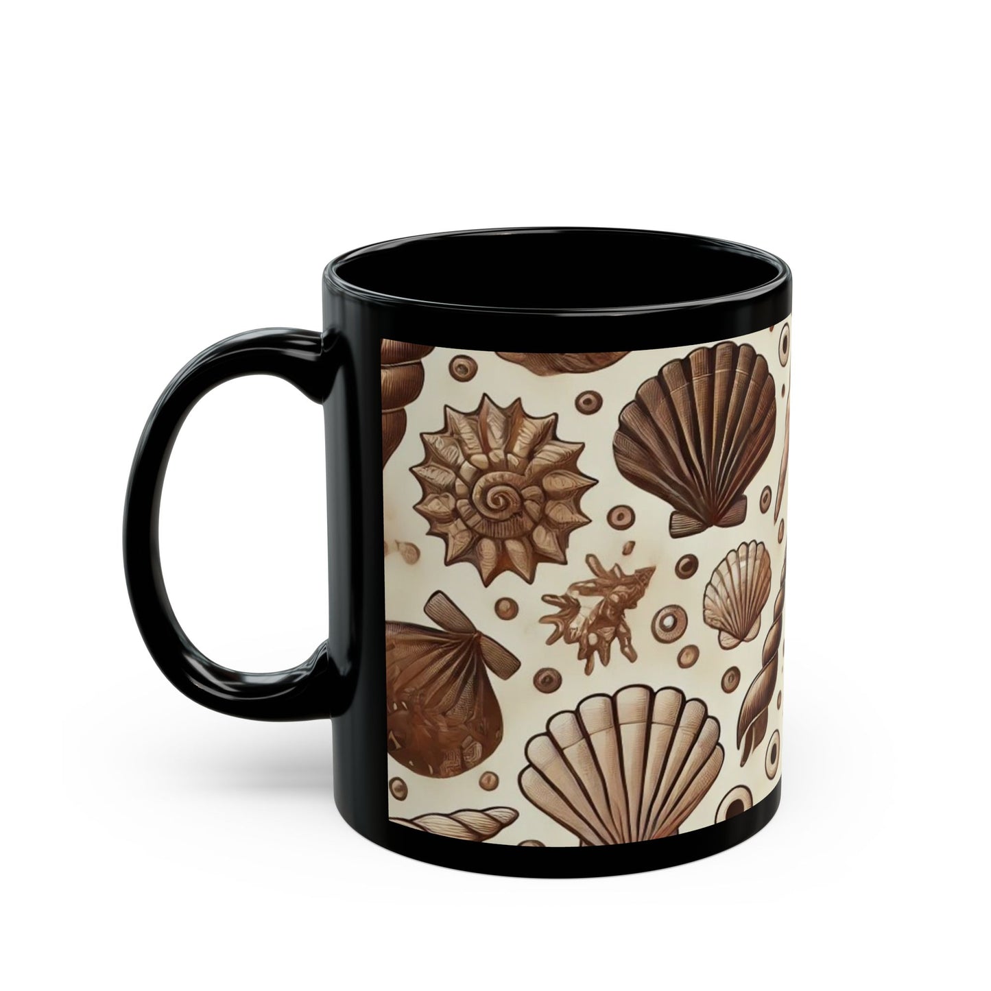 Brown Seashells- 11 oz or 15 oz Ceramic Black Mugs