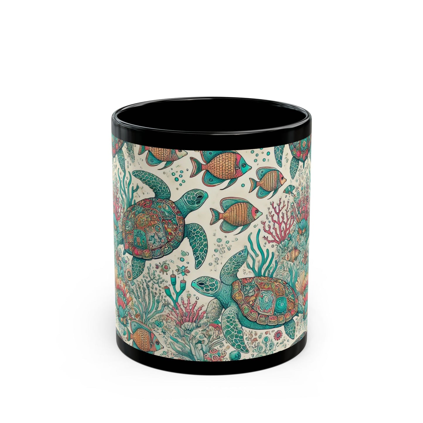 Turtle swimming- 11 oz or 15 oz Ceramic Black Mugs