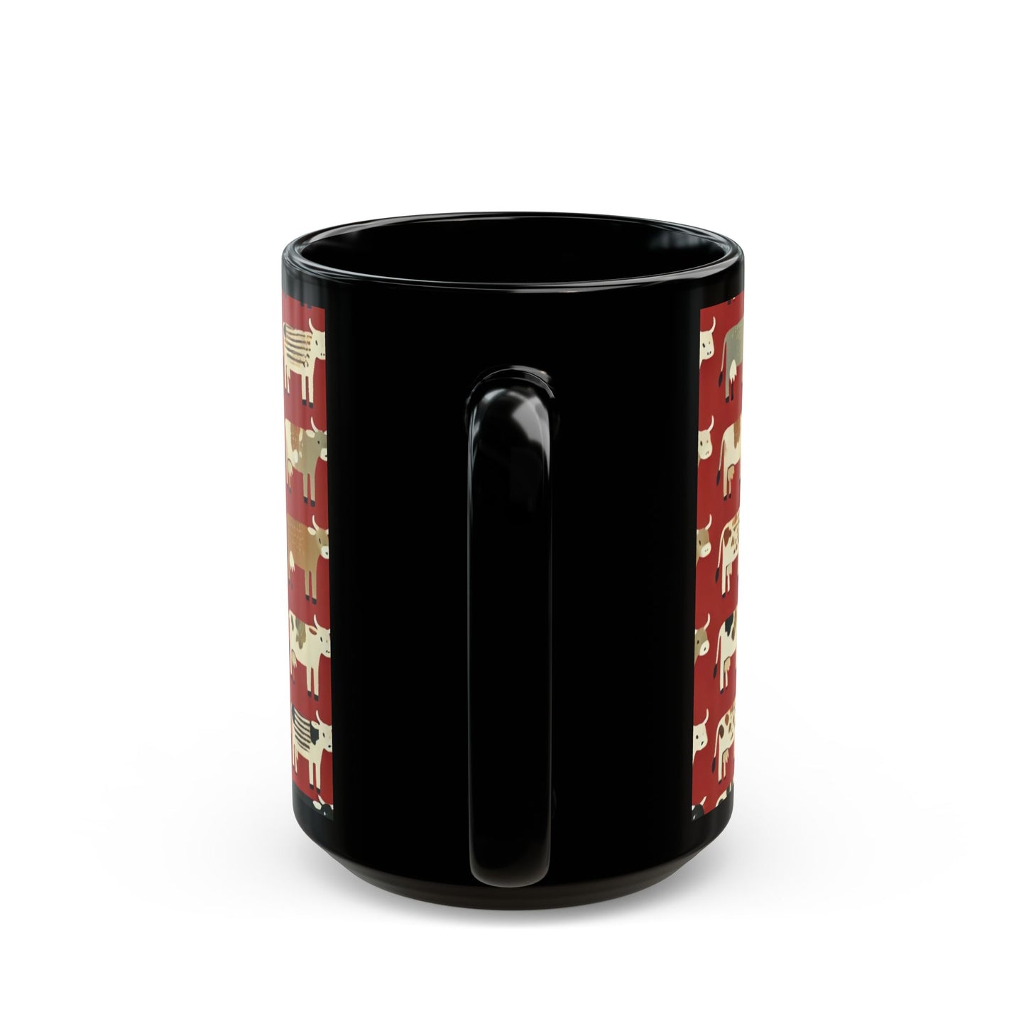 Primitive Boho-Style Cows- 11 oz or 15 oz Ceramic Black Mugs