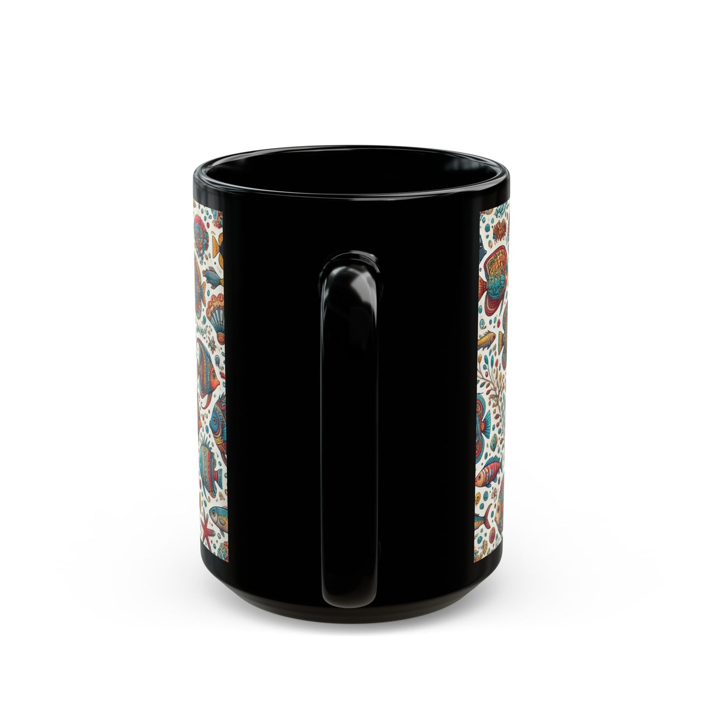Fishes of the Sea- 11 oz or 15 oz Ceramic Black Mugs