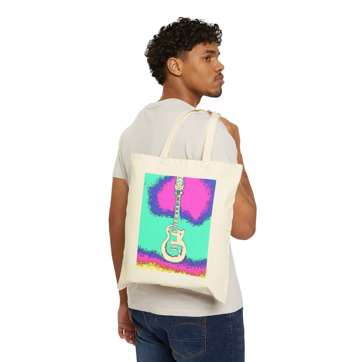 "Psychedelic Guitar" Stylish Cotton Canvas Tote Bag