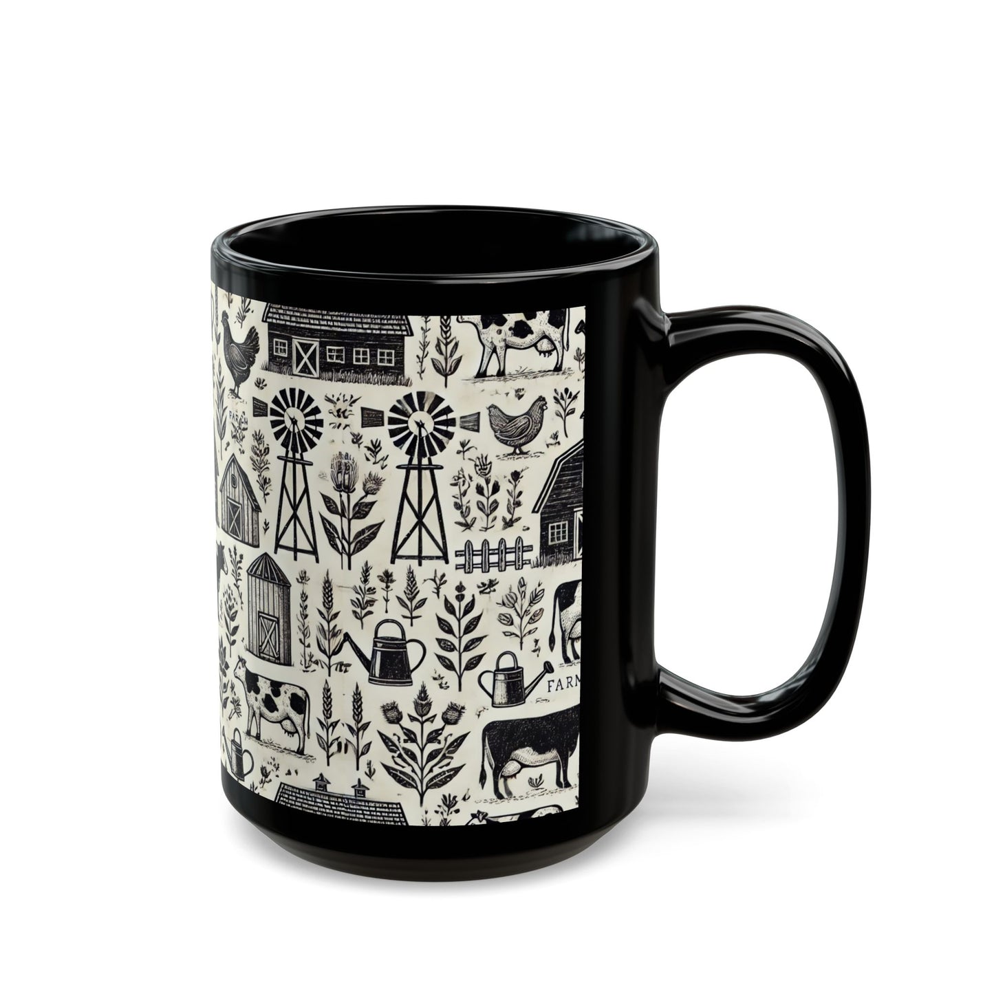 Black and White Farm 11 oz or 15 oz Ceramic Mugs