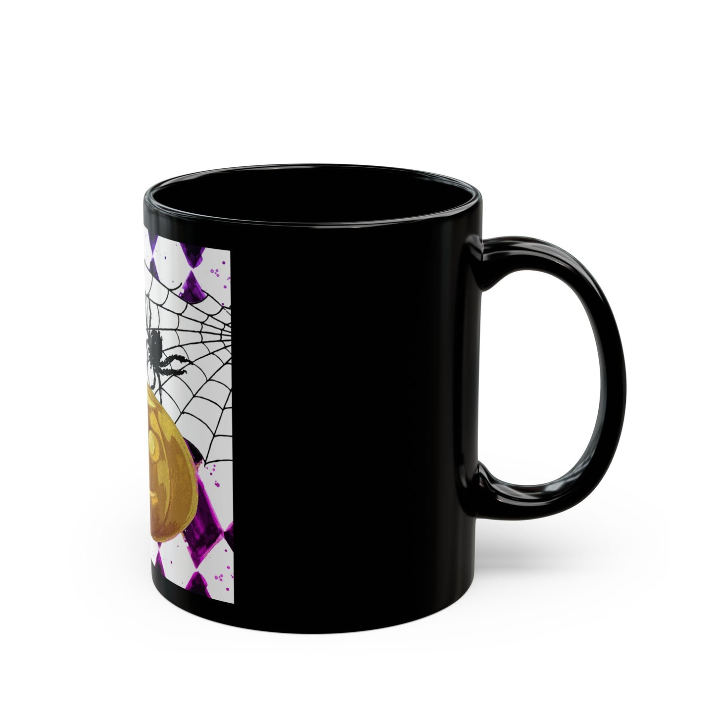 Scary Halloween Pumpkin and Spider - 11 oz or 15 oz Ceramic Black Mugs