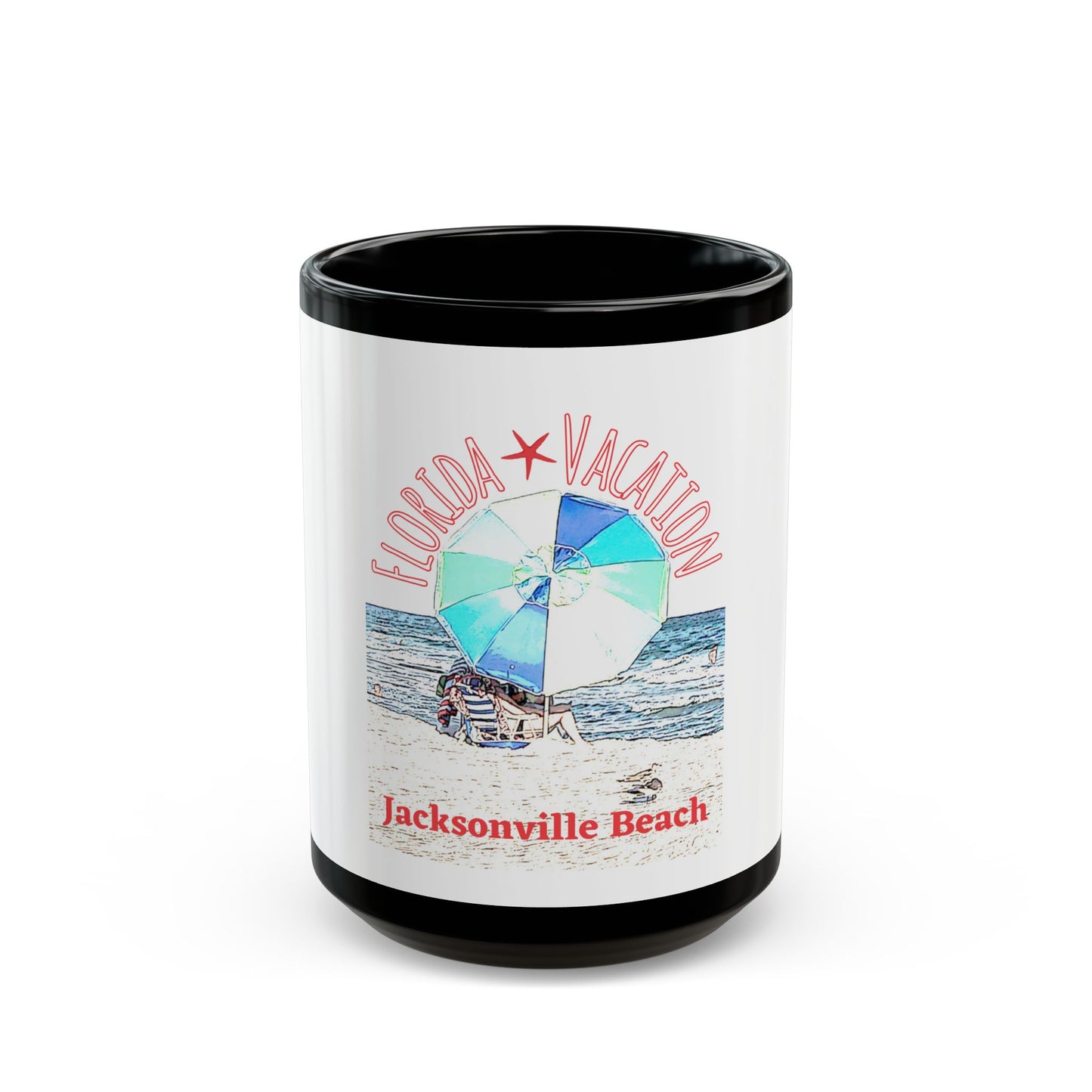 Florida Vacation - Jacksonville Beach - 11 oz or 15 oz Ceramic Black Mugs 11 oz or 15 oz Ceramic Black Mugs