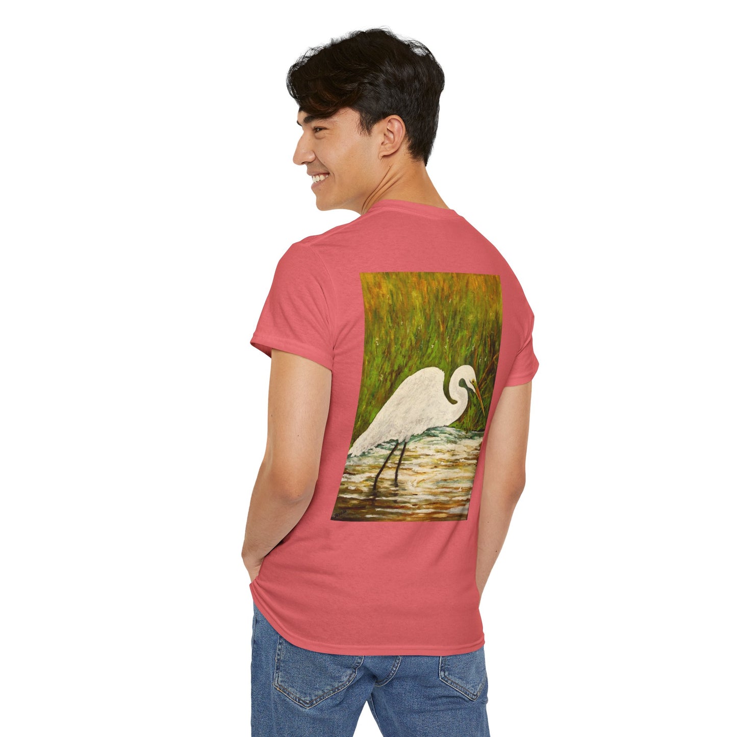 White Egret- Amazing Unisex Heavy Cotton Short Sleeve Tee Shirts!