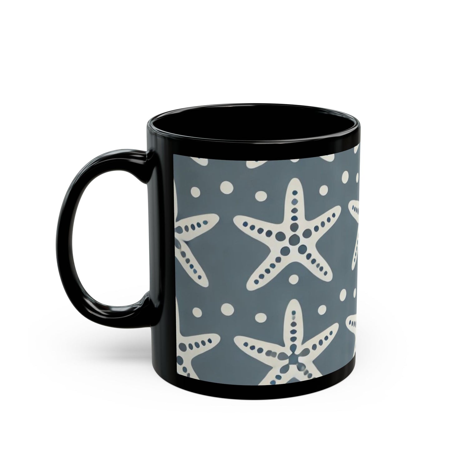 Modern White Starfish- 11 oz or 15 oz Ceramic Black Mugs