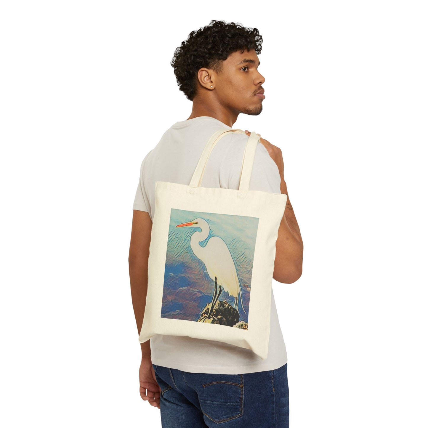 "White Egret" Stylish Cotton Canvas Tote Bag