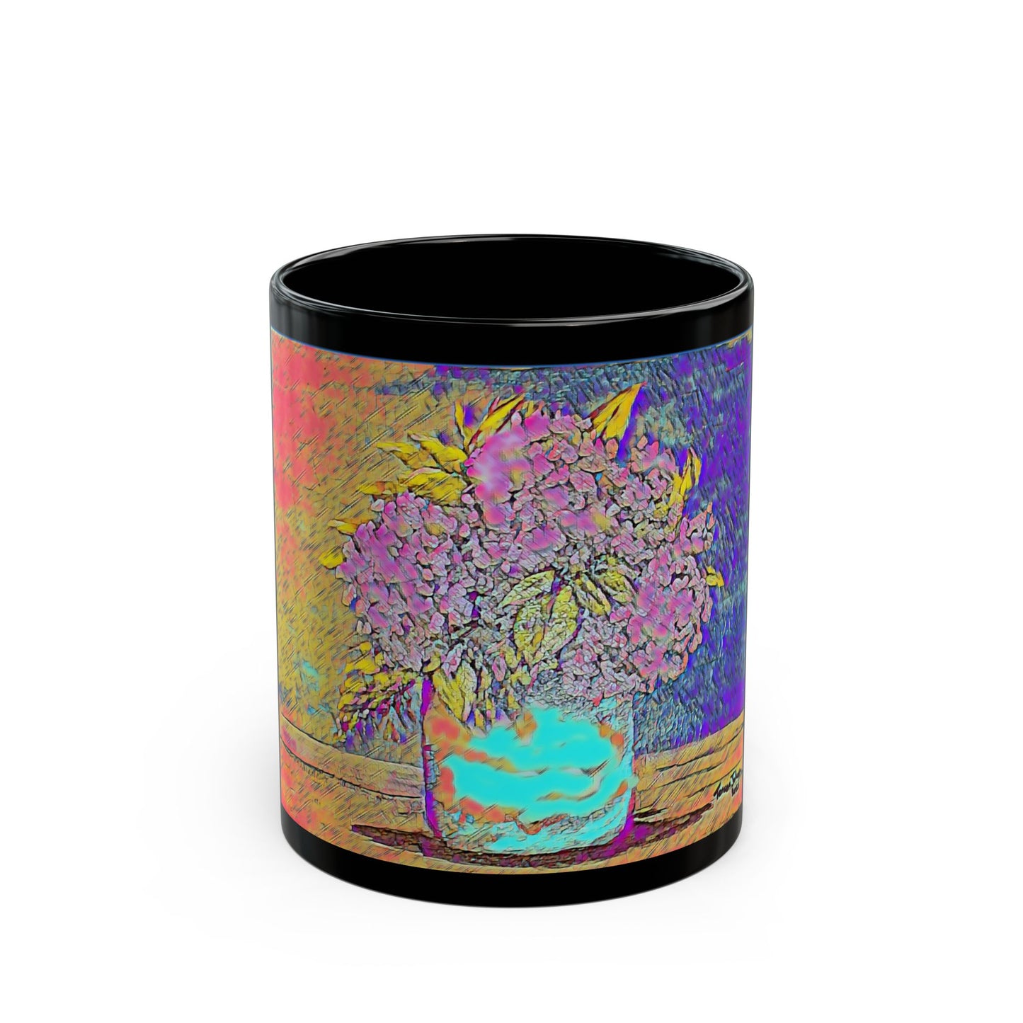 Old Fashion Hydrangea- 11 oz or 15 oz Ceramic Black Mugs