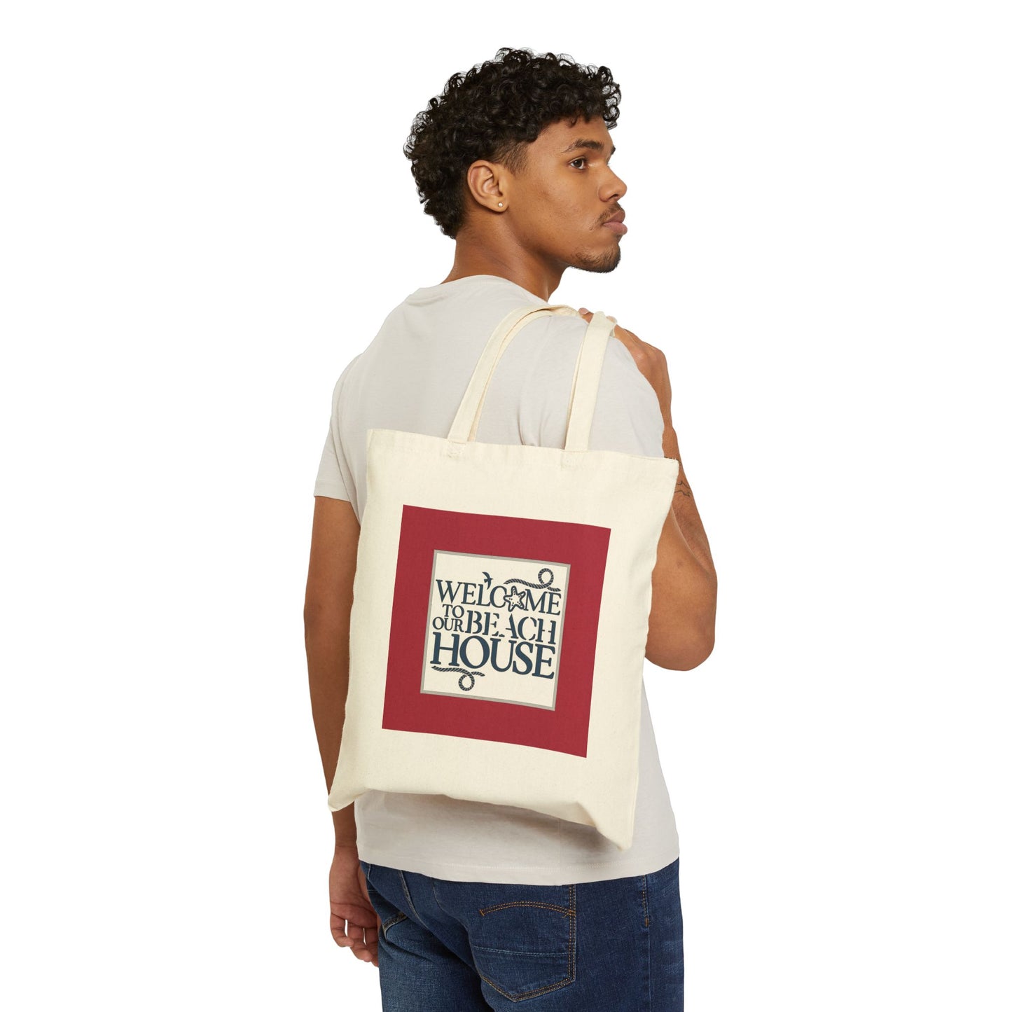 "Welcome to the Beach House- Red" Stylish Cotton Canvas Tote Bag