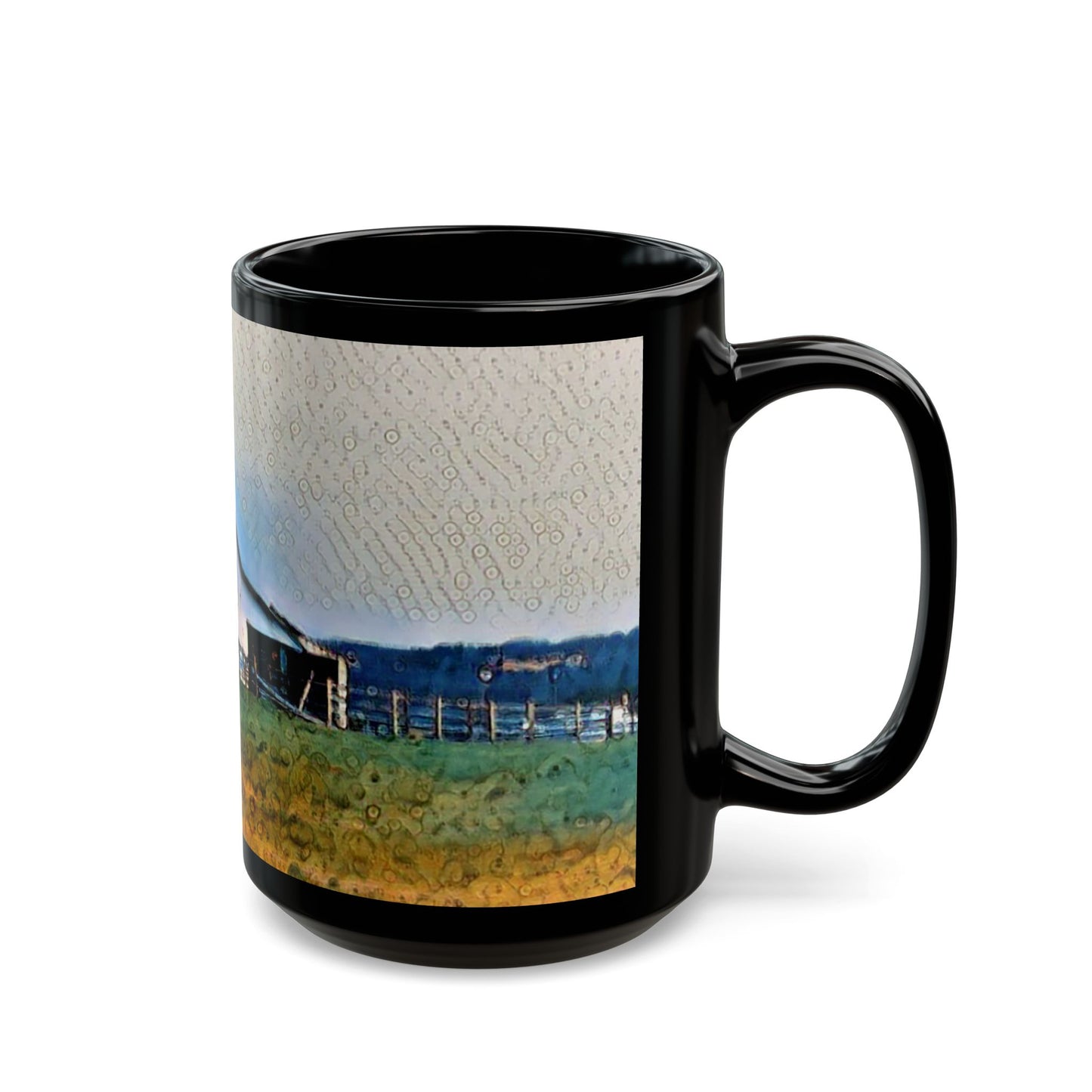 Blue Roof Barn - 11 oz or 15 oz Ceramic Black Mugs