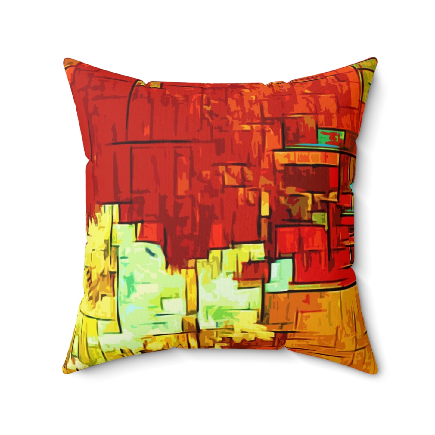 Red Flowers Faux Suede Square Pillow