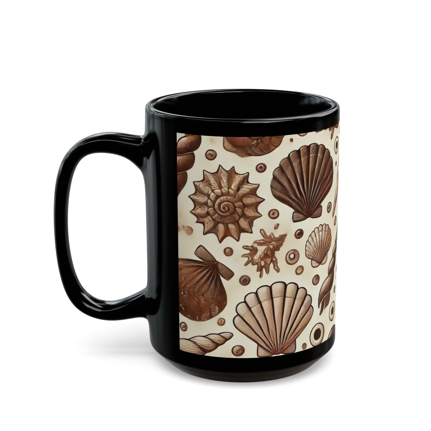 Brown Seashells- 11 oz or 15 oz Ceramic Black Mugs