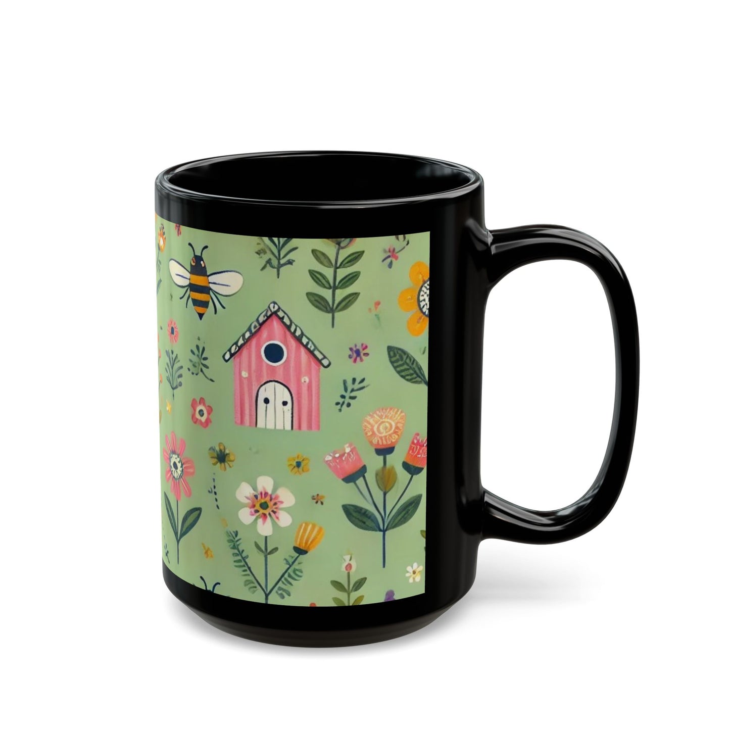 Green Spring Garden- 11 oz or 15 oz Ceramic Black Mugs