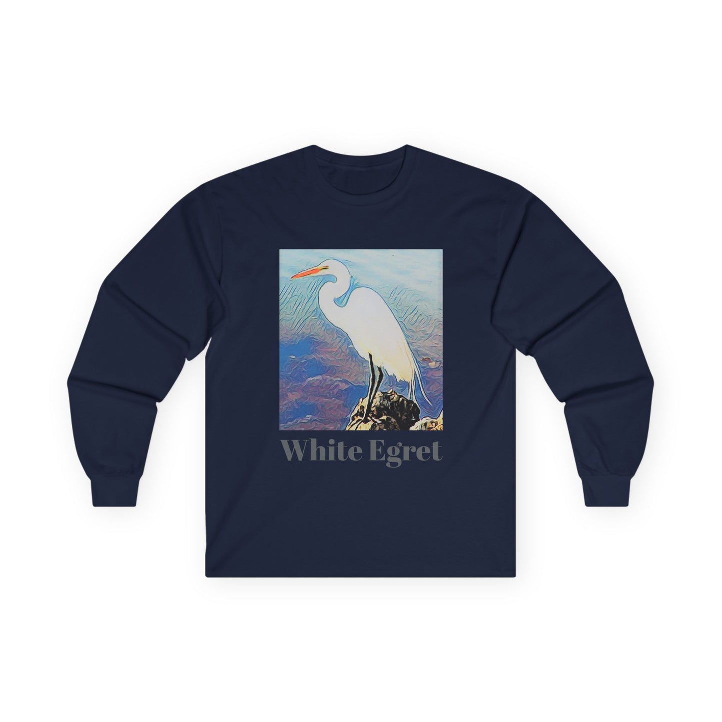 "White Egret" Long Sleeve Casual Unisex Tee Shirt