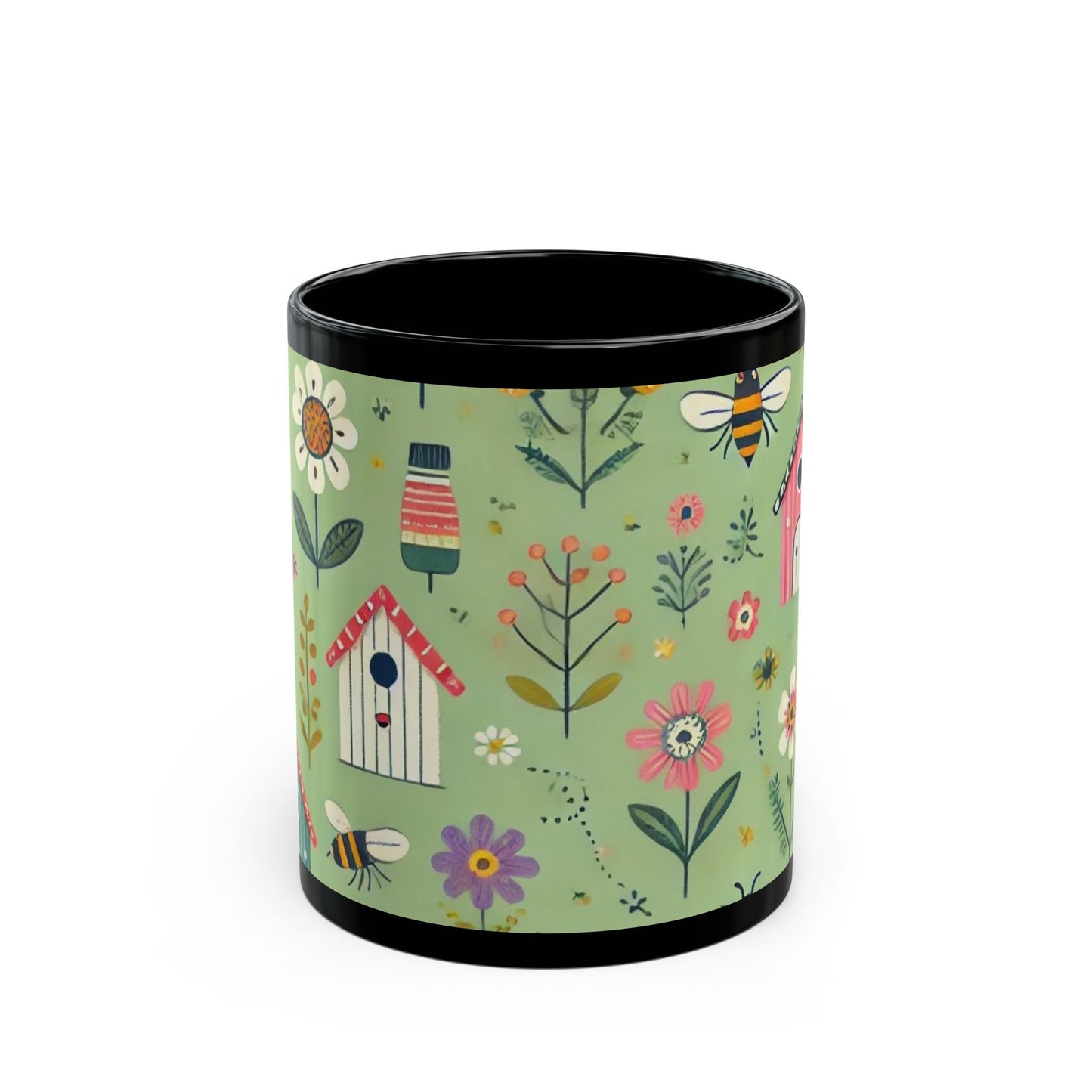 Green Spring Garden- 11 oz or 15 oz Ceramic Black Mugs
