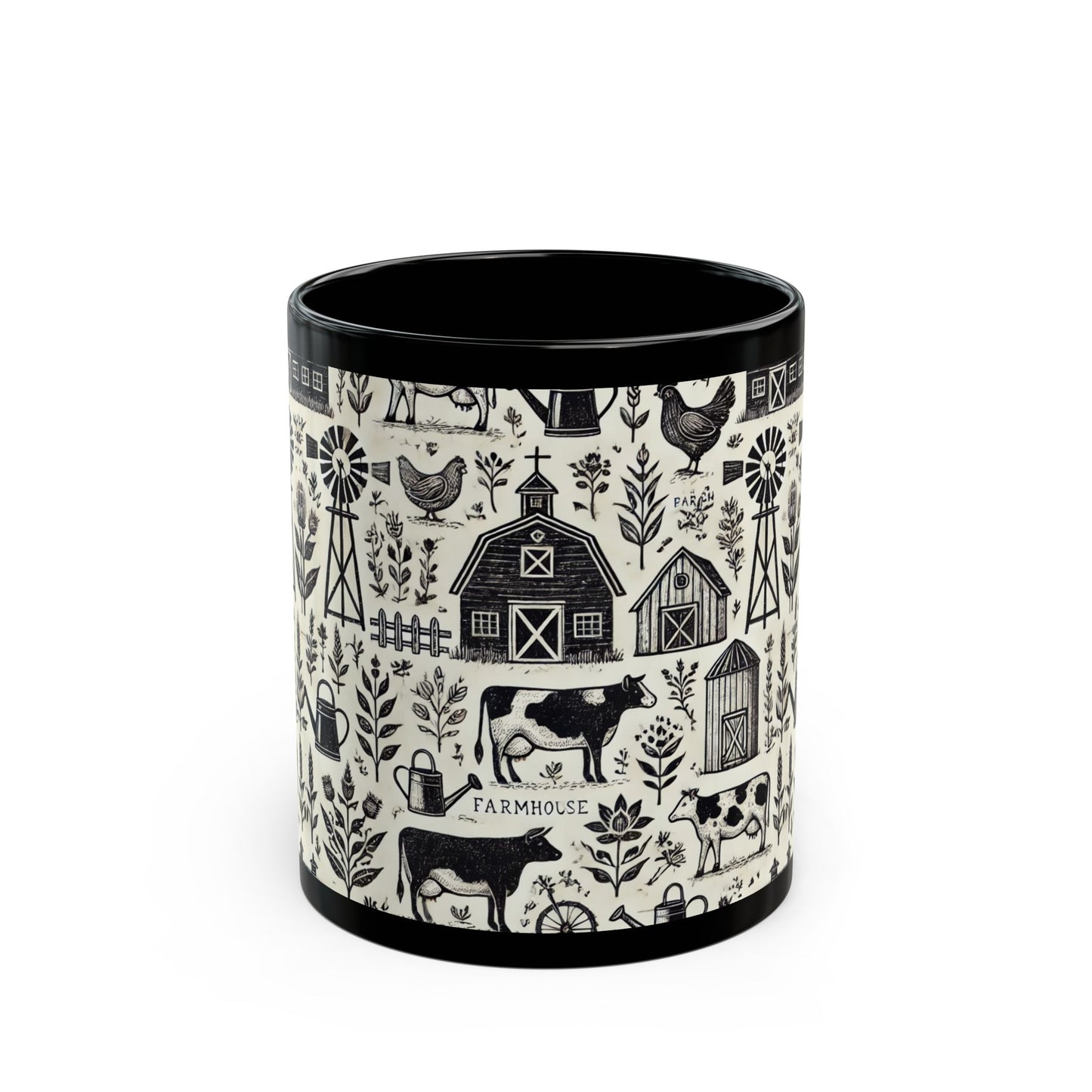 Black and White Farm 11 oz or 15 oz Ceramic Mugs