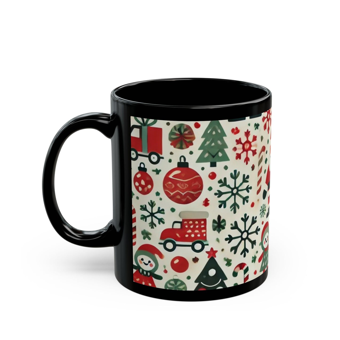 Santas, Trees, Snowflakes - 11 oz or 15 oz Ceramic Black Mugs