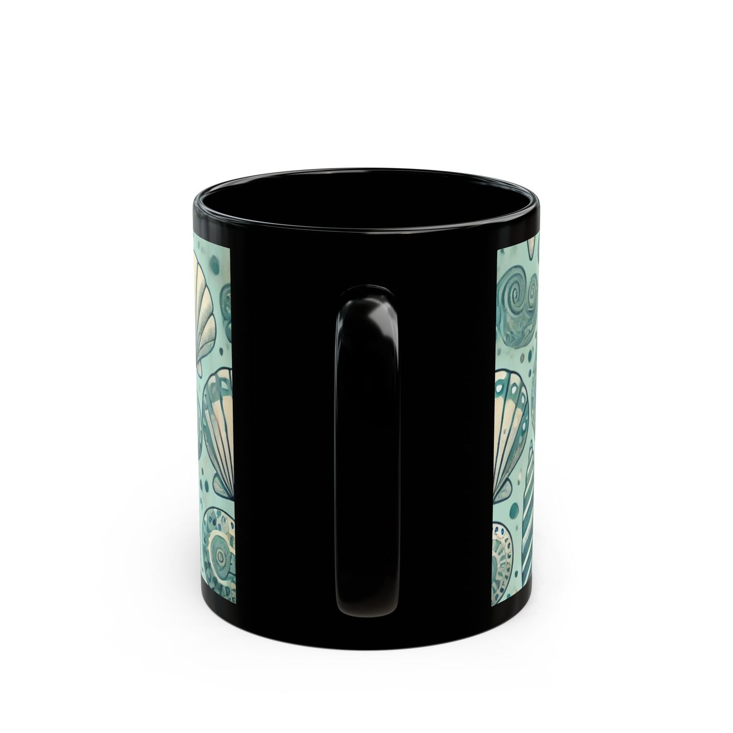Blue and Silver Seashells - 11 oz or 15 oz Ceramic Black Mugs