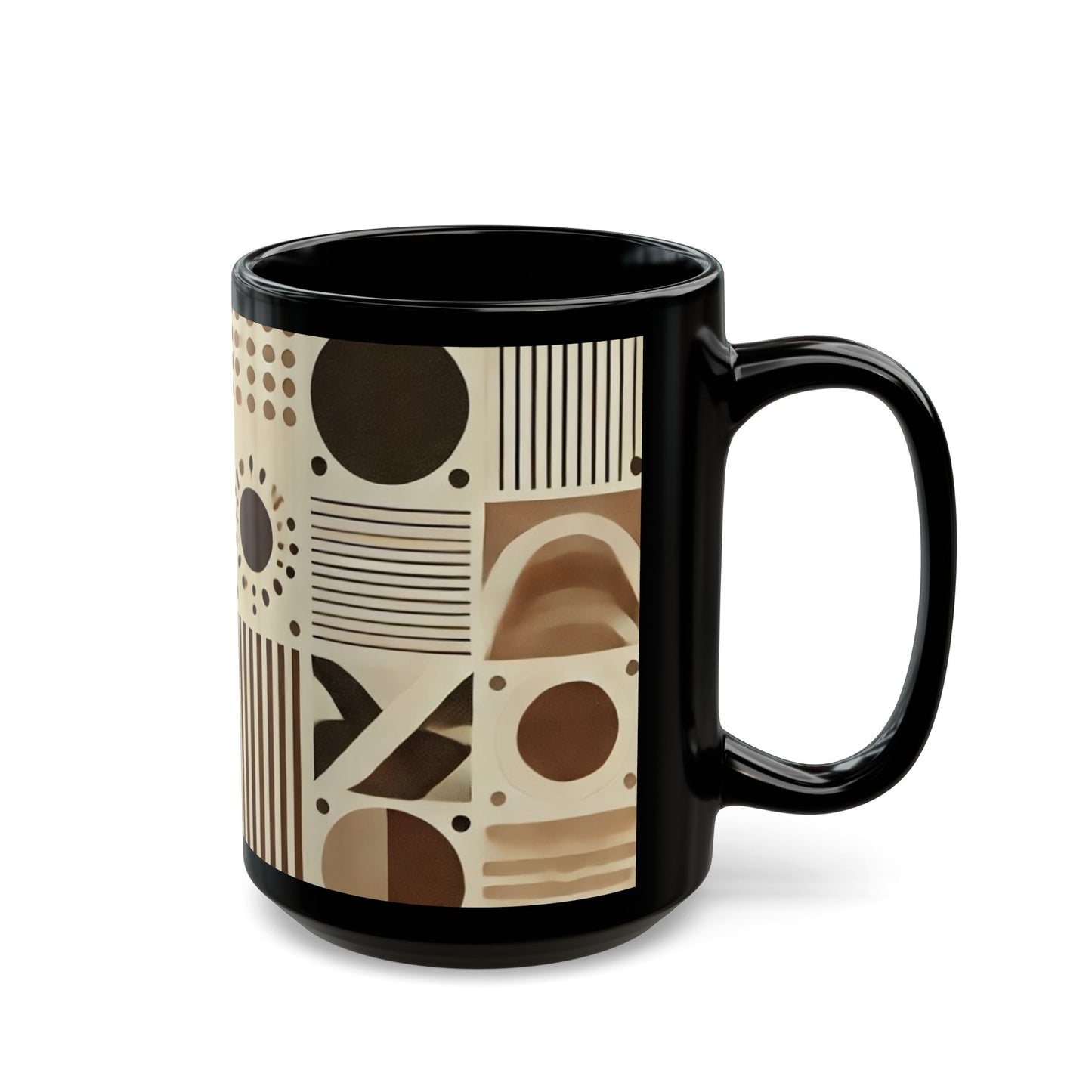Brown Geometric - 11 oz or 15 oz Ceramic Black Mugs