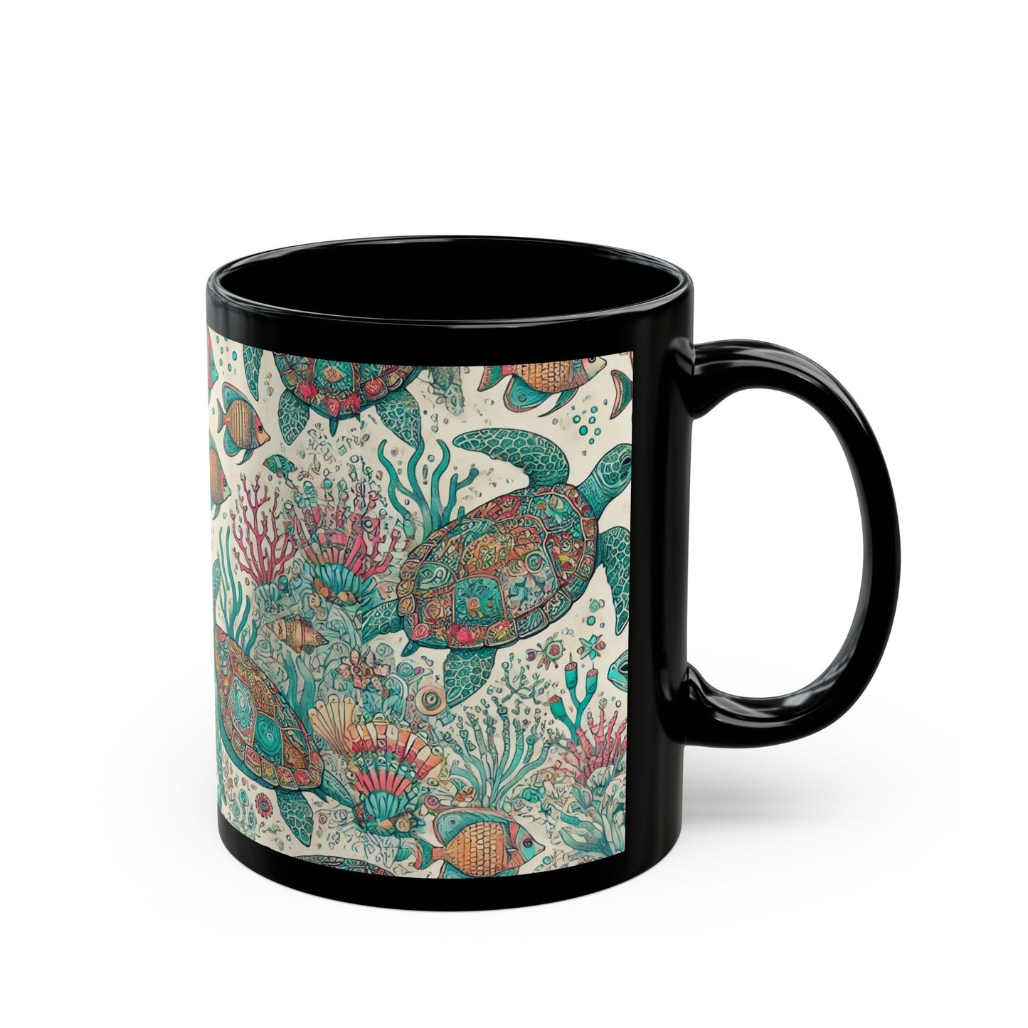 Turtle swimming- 11 oz or 15 oz Ceramic Black Mugs