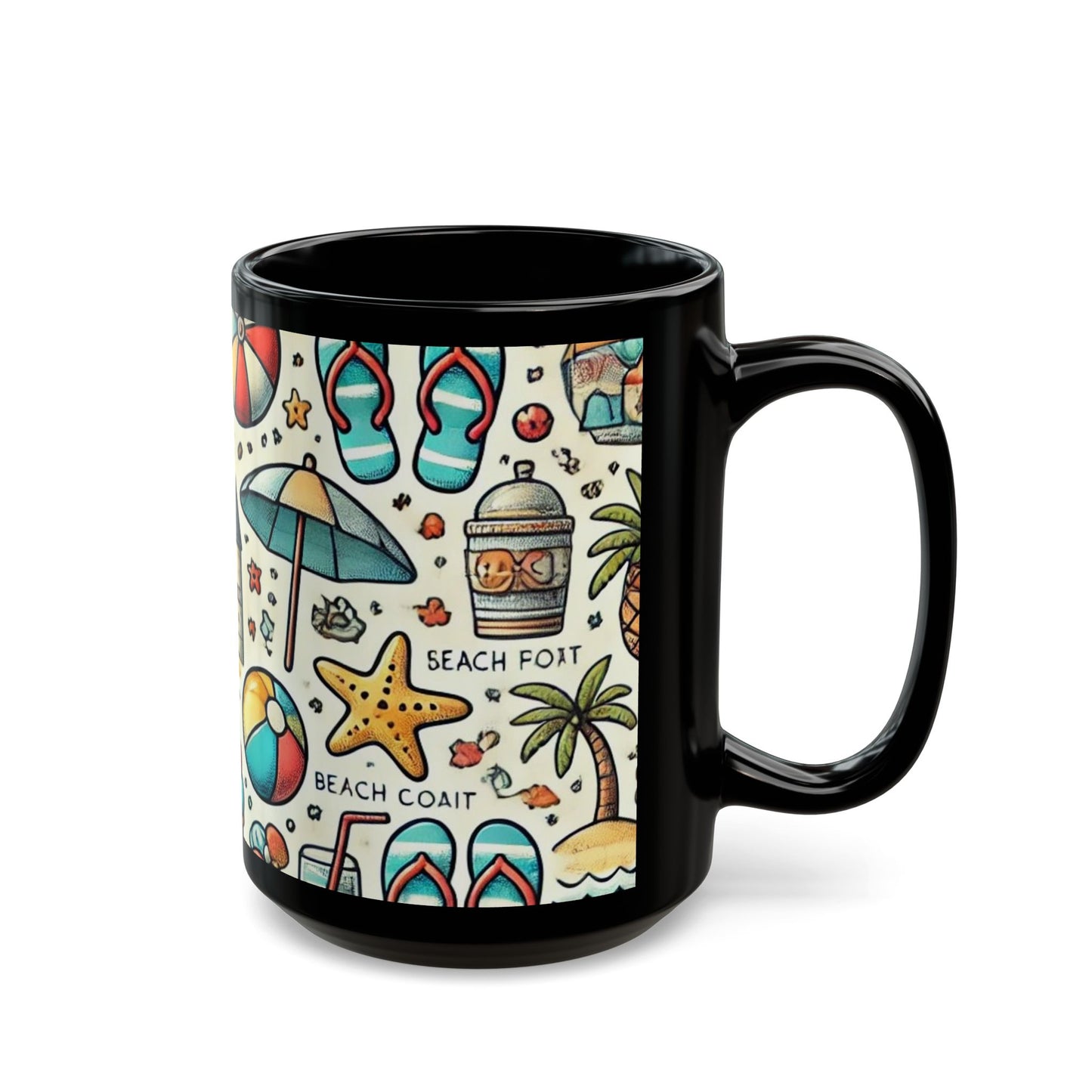 Beach Day Fun- 11 oz or 15 oz Ceramic Black Mugs