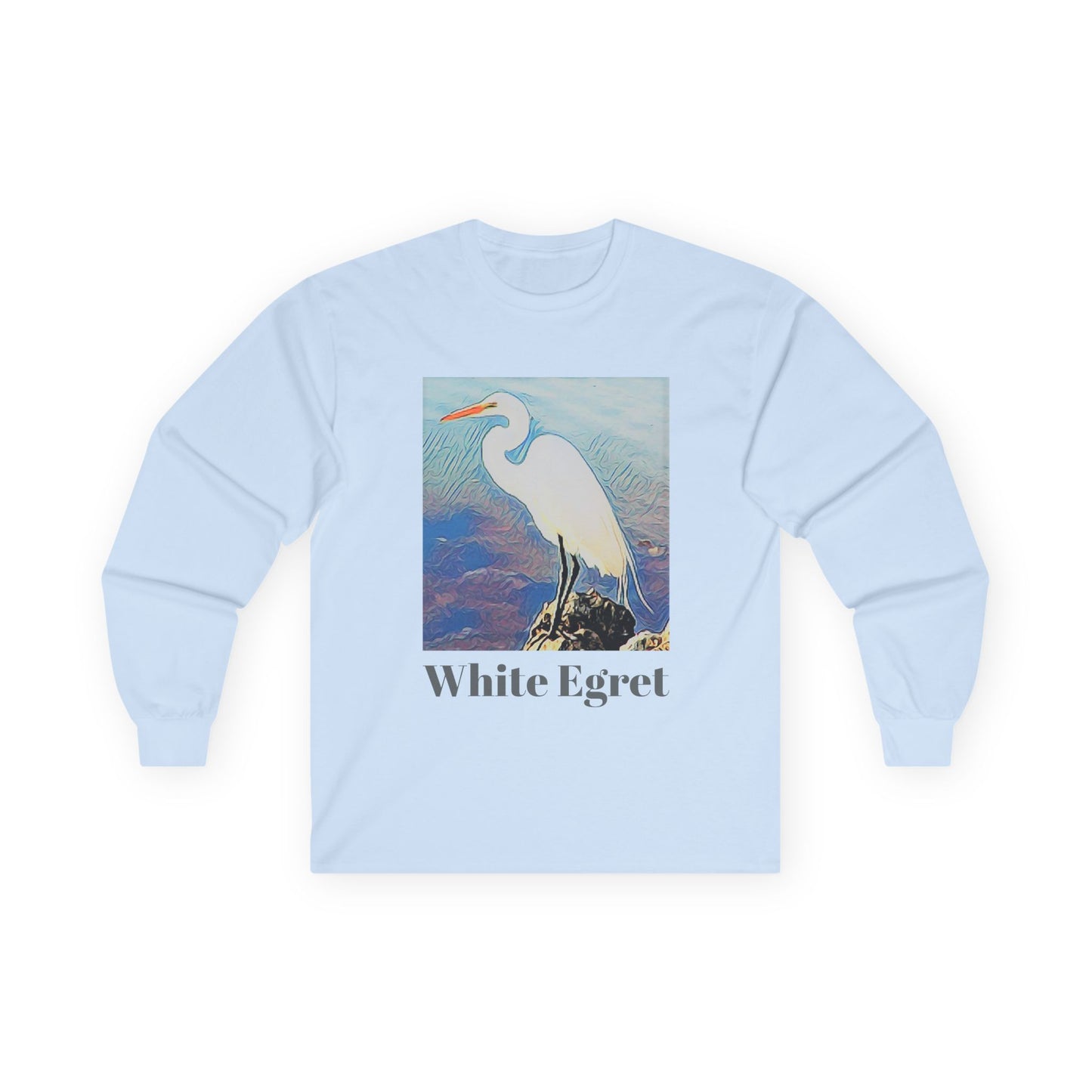 "White Egret" Long Sleeve Casual Unisex Tee Shirt