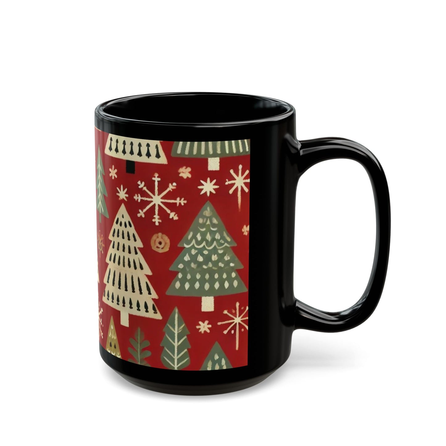Christmas Tree Green and Red- 11 oz or 15 oz Ceramic Black Mugs