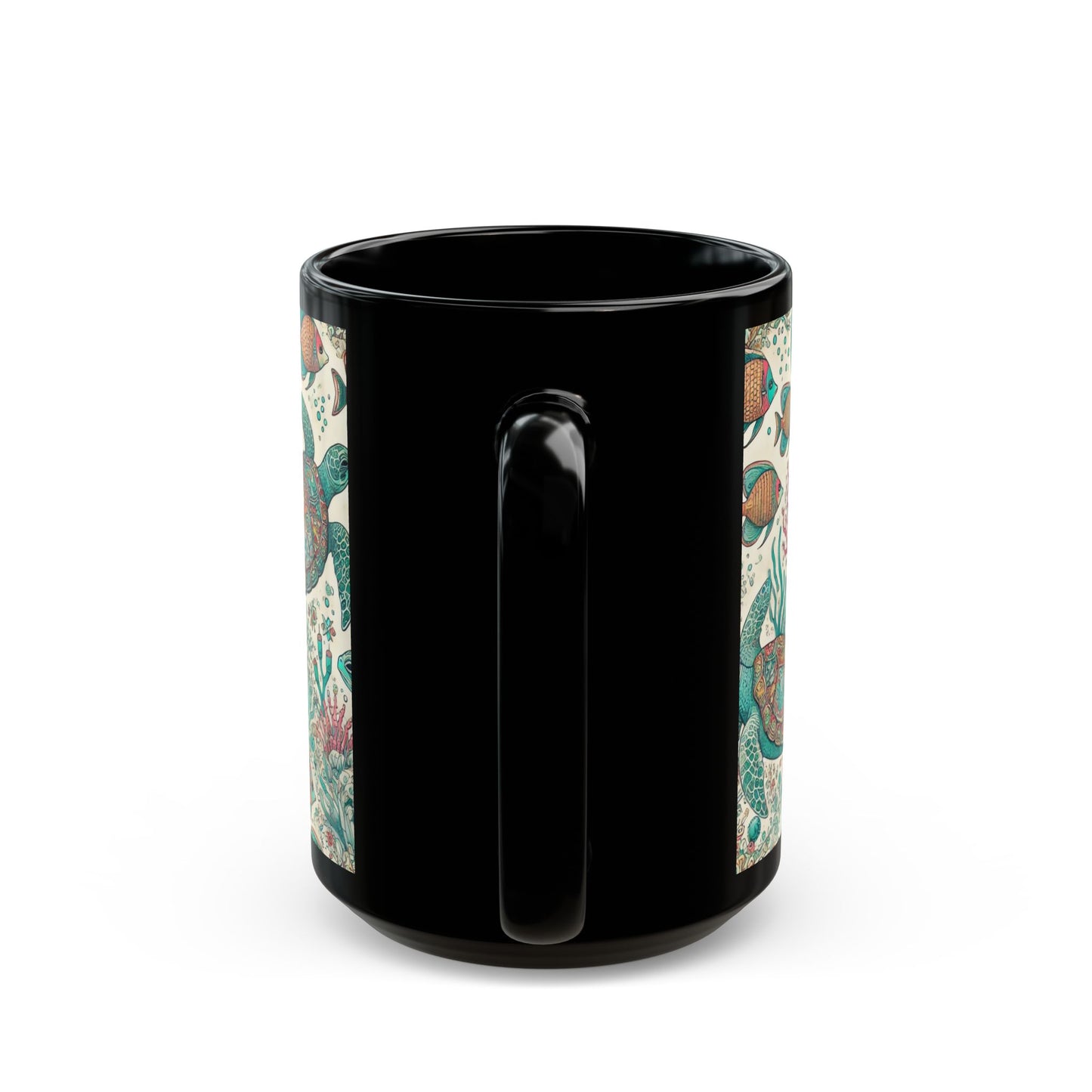 Turtle swimming- 11 oz or 15 oz Ceramic Black Mugs