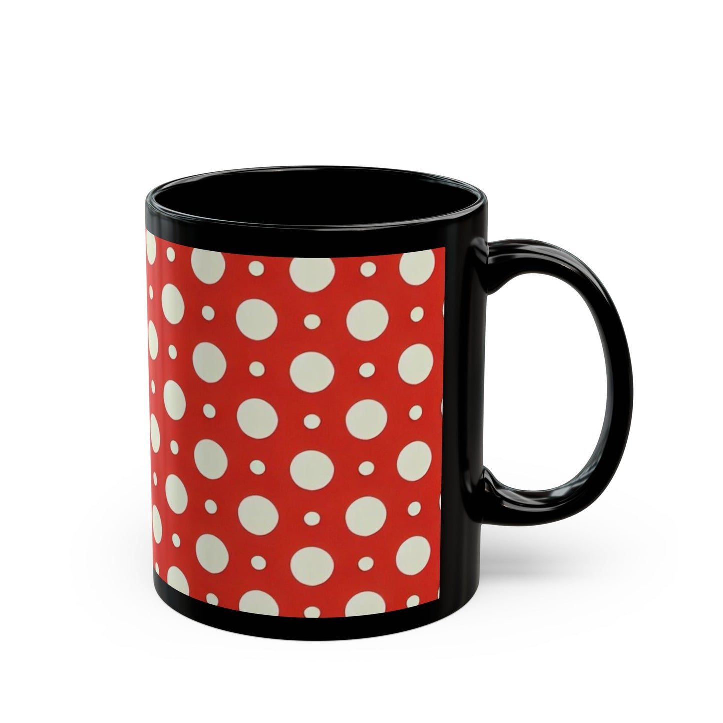 Red and white polka Dots - 11 oz or 15 oz Ceramic Black Mugs
