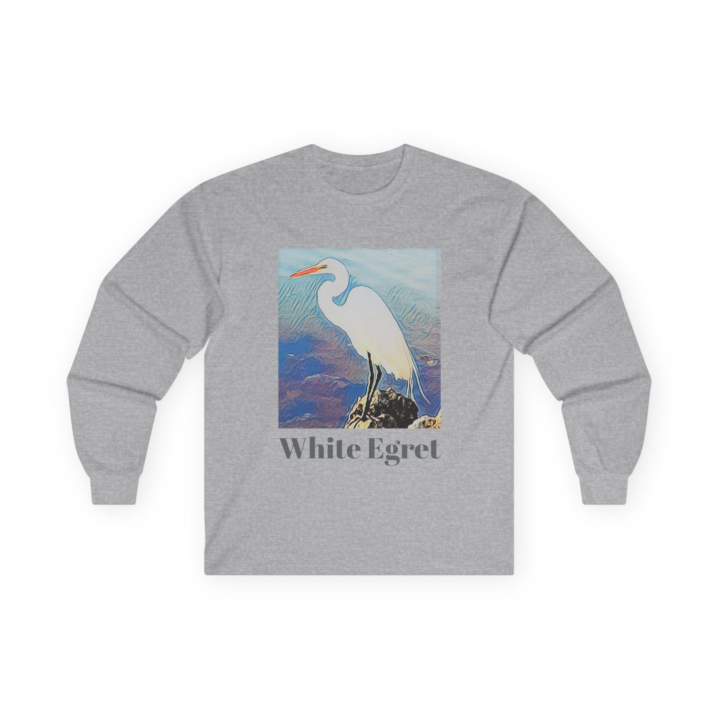 "White Egret" Long Sleeve Casual Unisex Tee Shirt