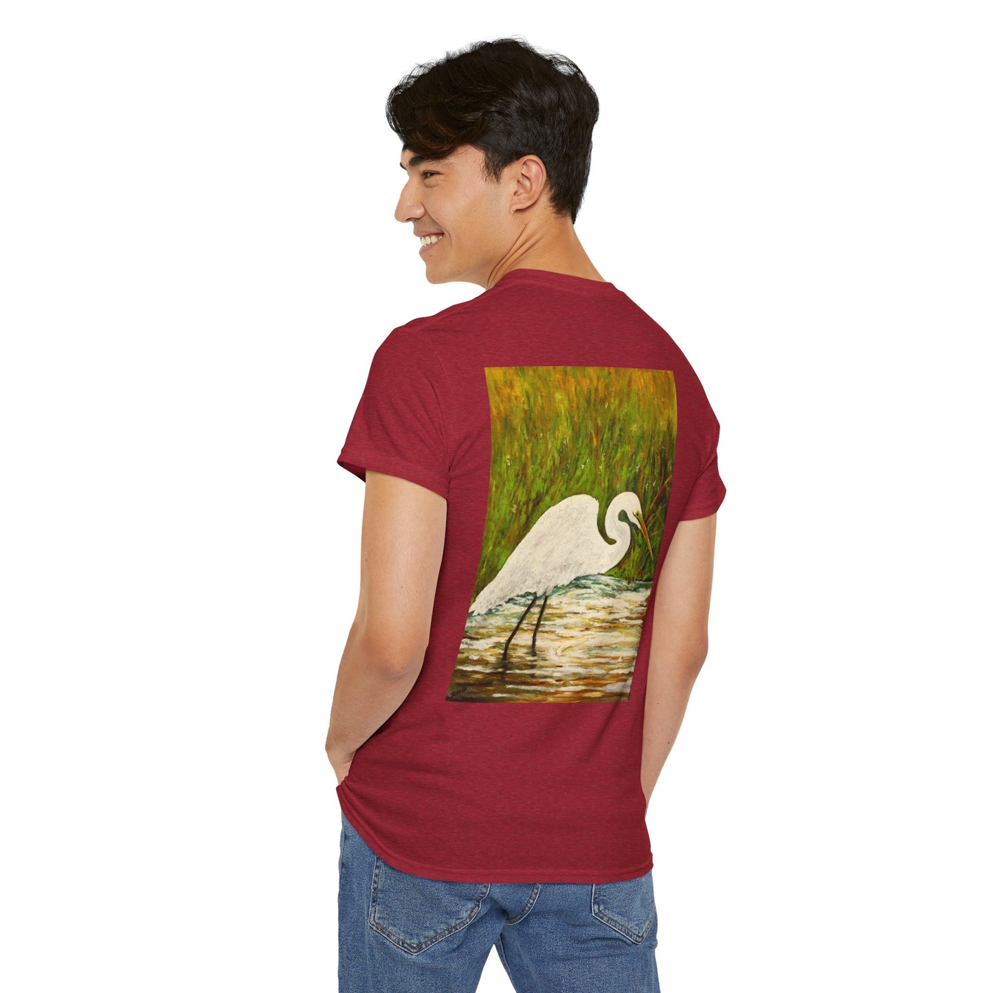 White Egret- Amazing Unisex Heavy Cotton Short Sleeve Tee Shirts!