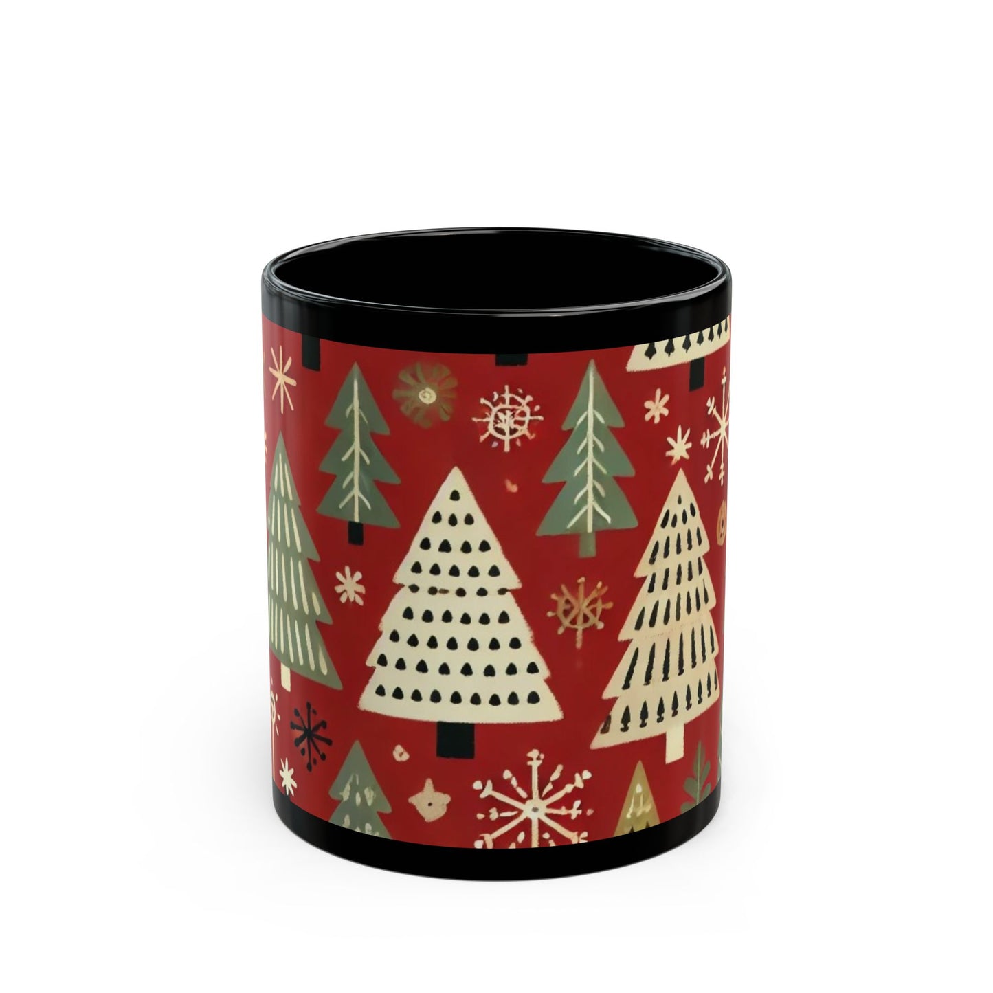 Christmas Tree Green and Red- 11 oz or 15 oz Ceramic Black Mugs