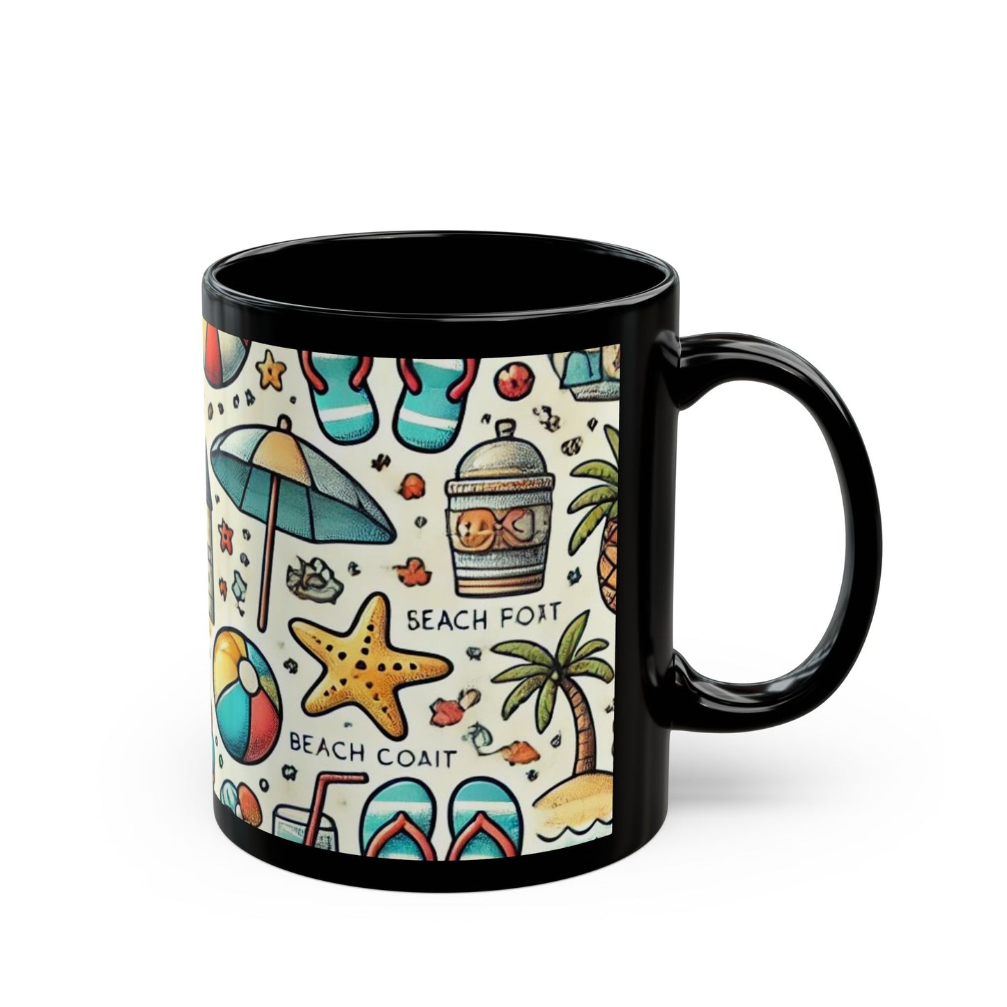Beach Day Fun- 11 oz or 15 oz Ceramic Black Mugs