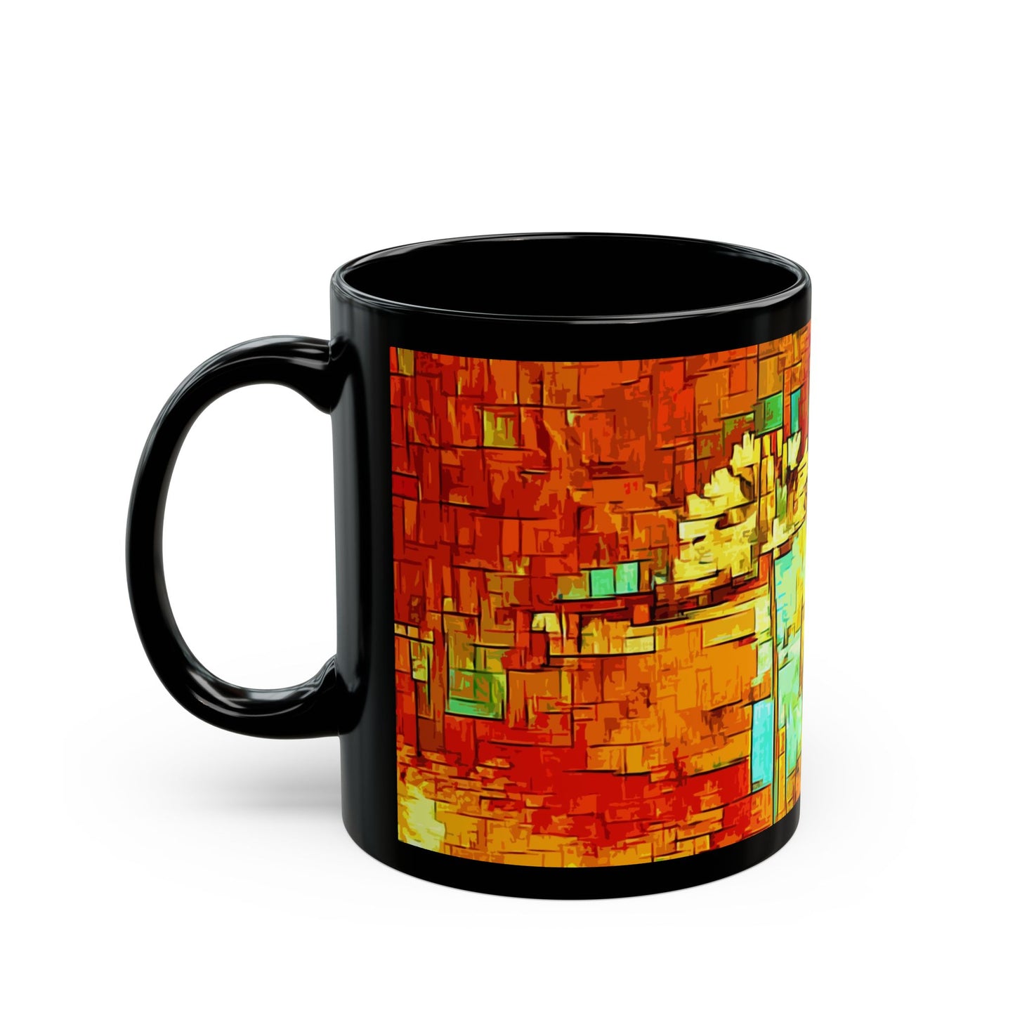 Modern Flowers- 11 oz or 15 oz Ceramic Black Mugs