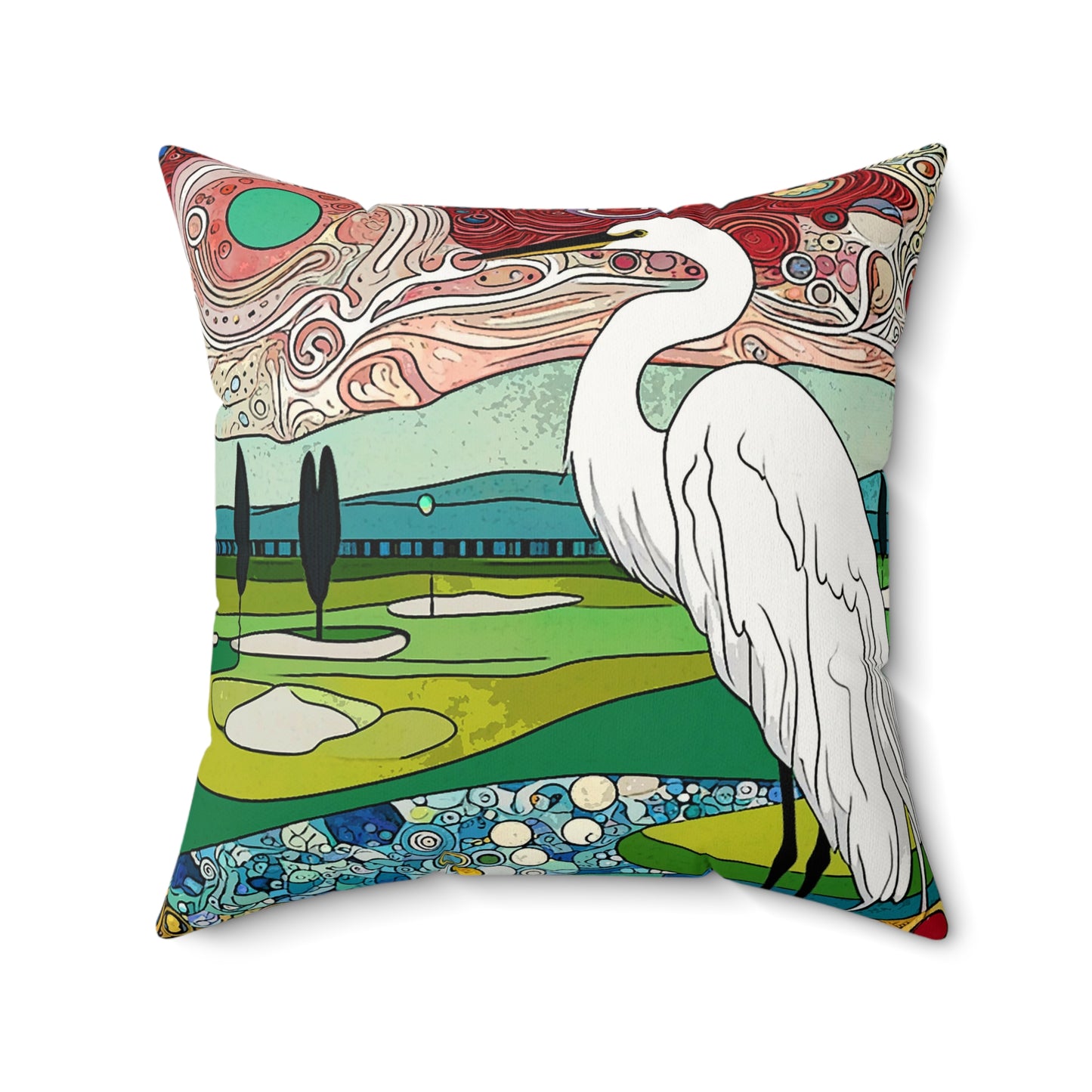 Florida Egret Faux Suede Square Pillow