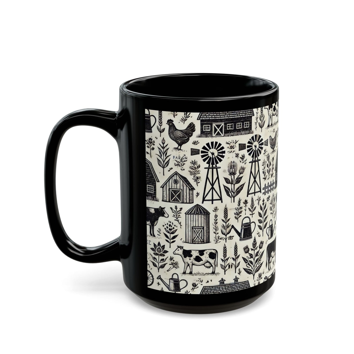 Black and White Farm 11 oz or 15 oz Ceramic Mugs