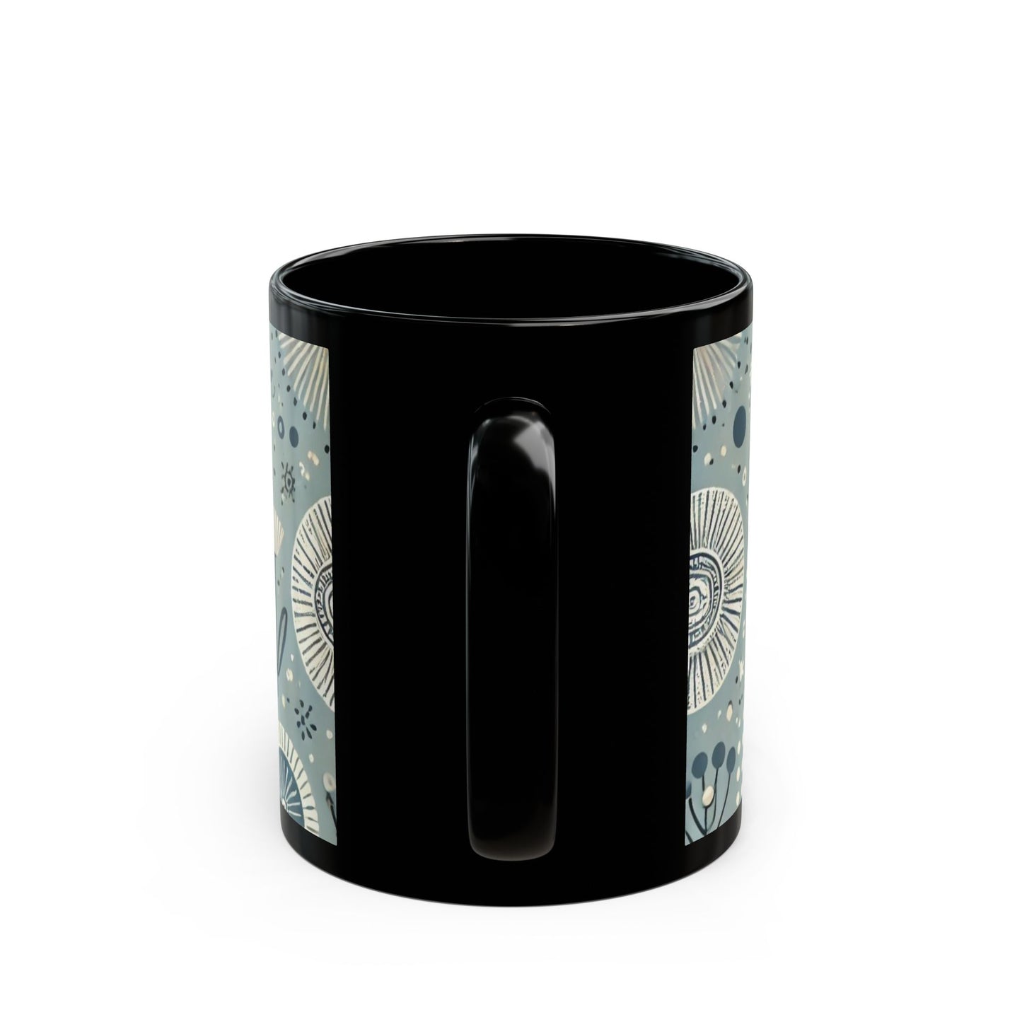 Sun, Moon, and Flowers - 11 oz or 15 oz Ceramic Black Mugs